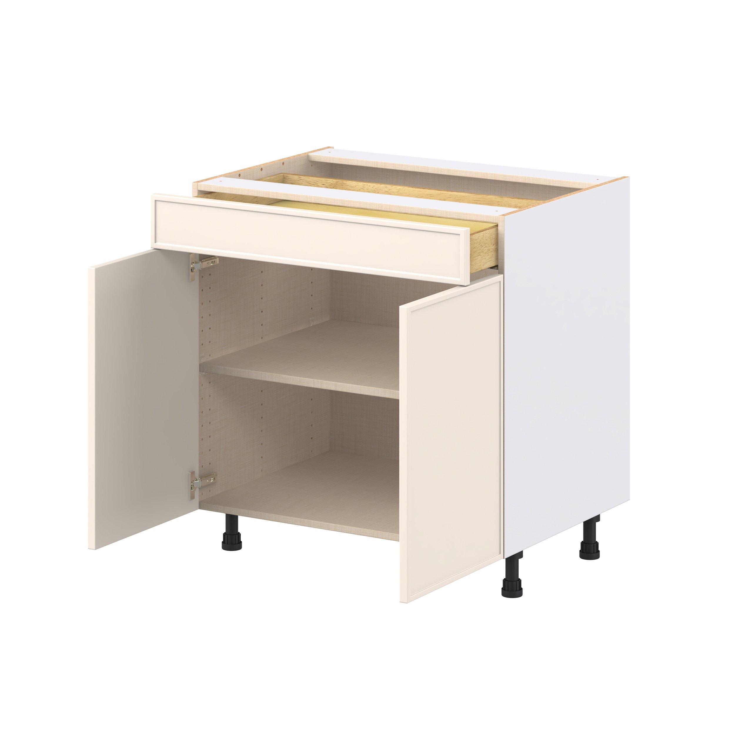 Linden 33 in. Painted Washed Linen Door and Drawer Base Cabinet