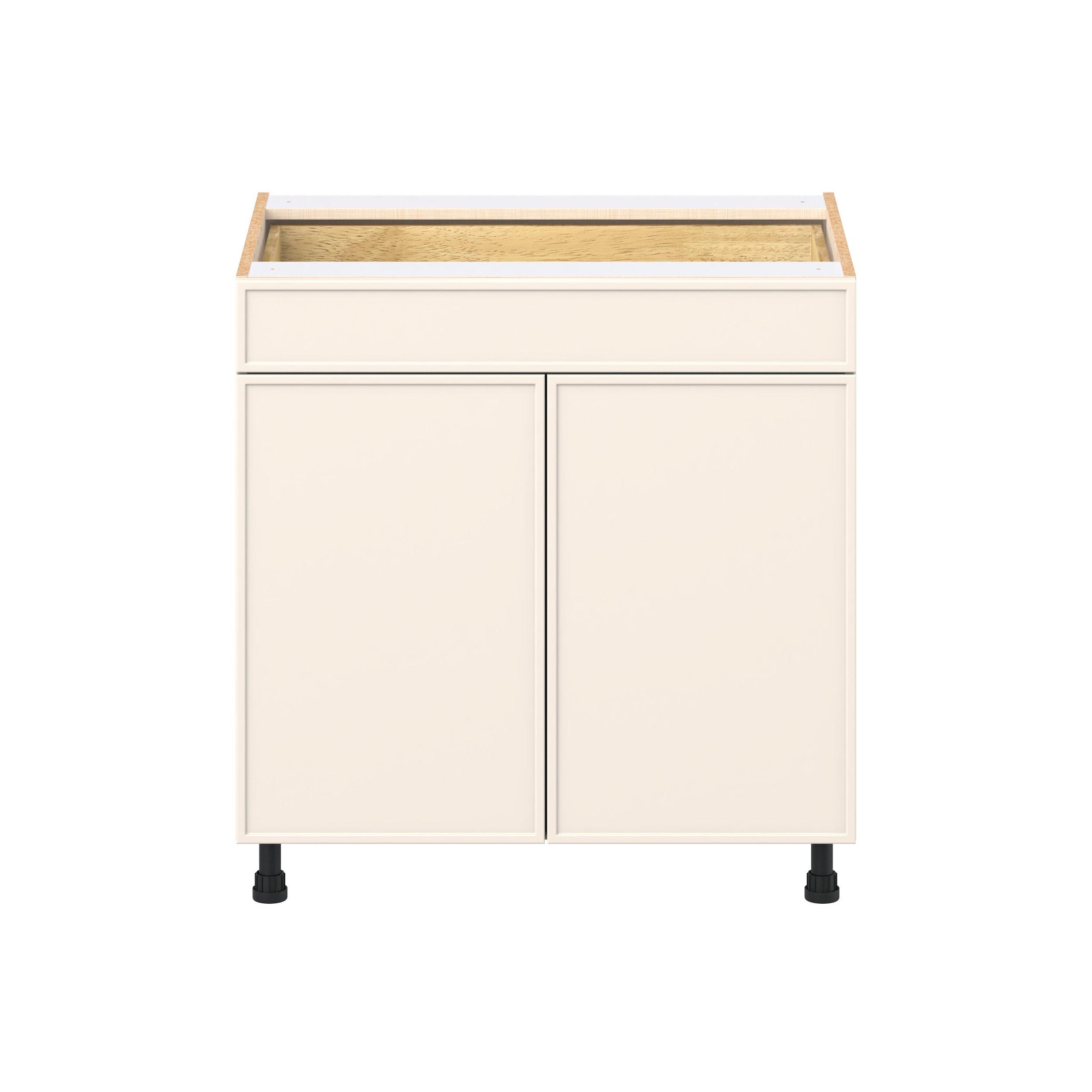 Linden 33 in. Painted Washed Linen Door and Drawer Base Cabinet