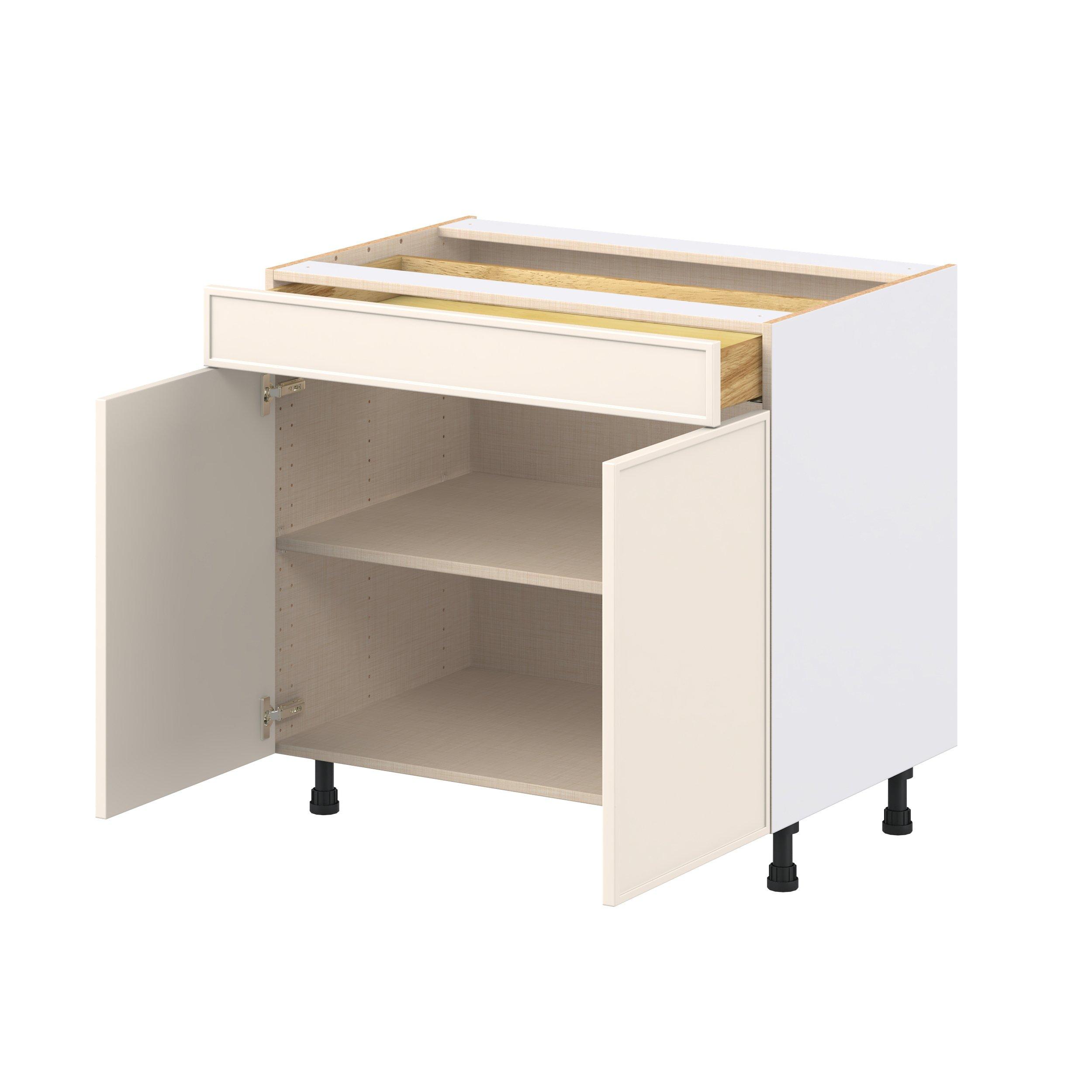 Linden 36 in. Painted Washed Linen Door and Drawer Base Cabinet