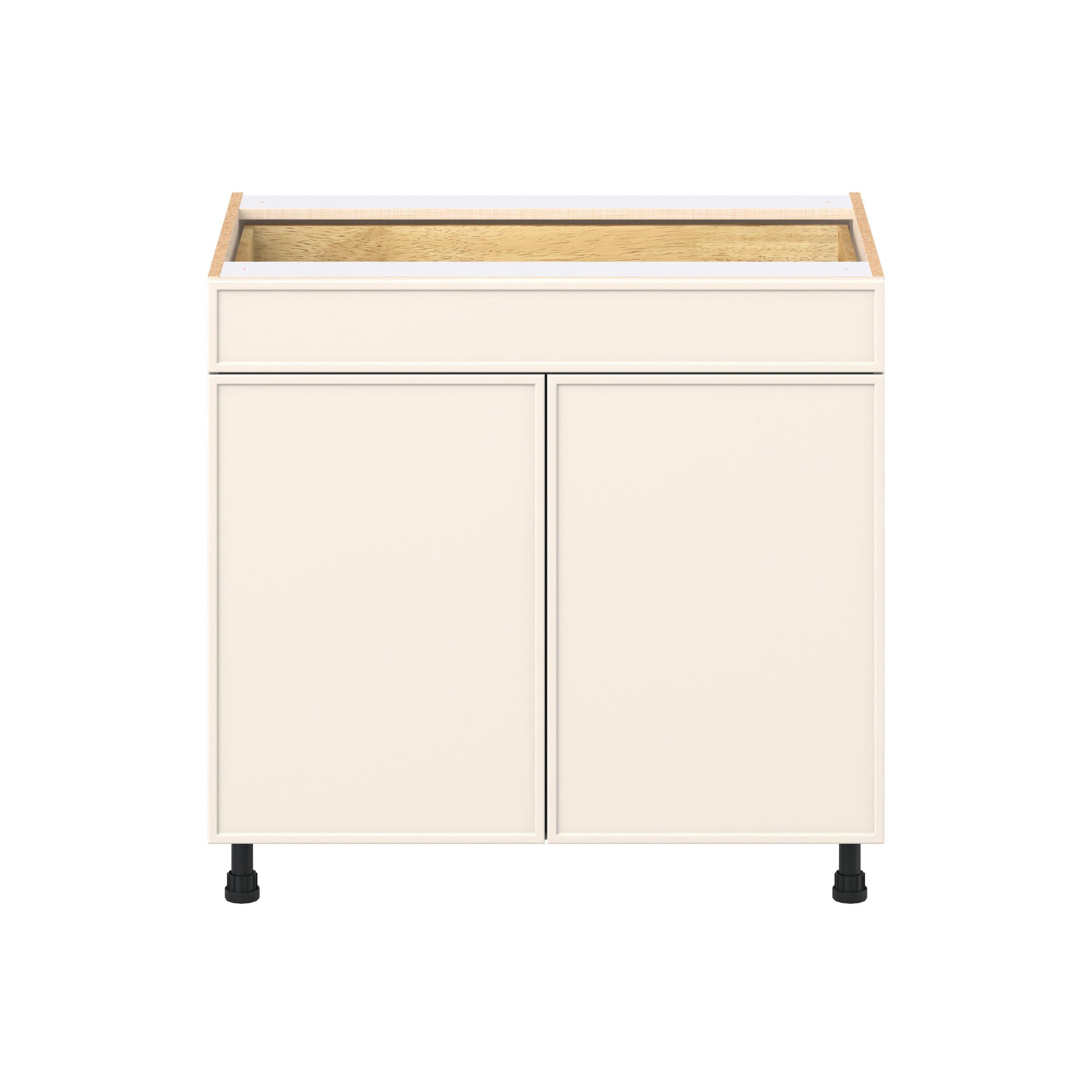 Linden 36 in. Painted Washed Linen Door and Drawer Base Cabinet