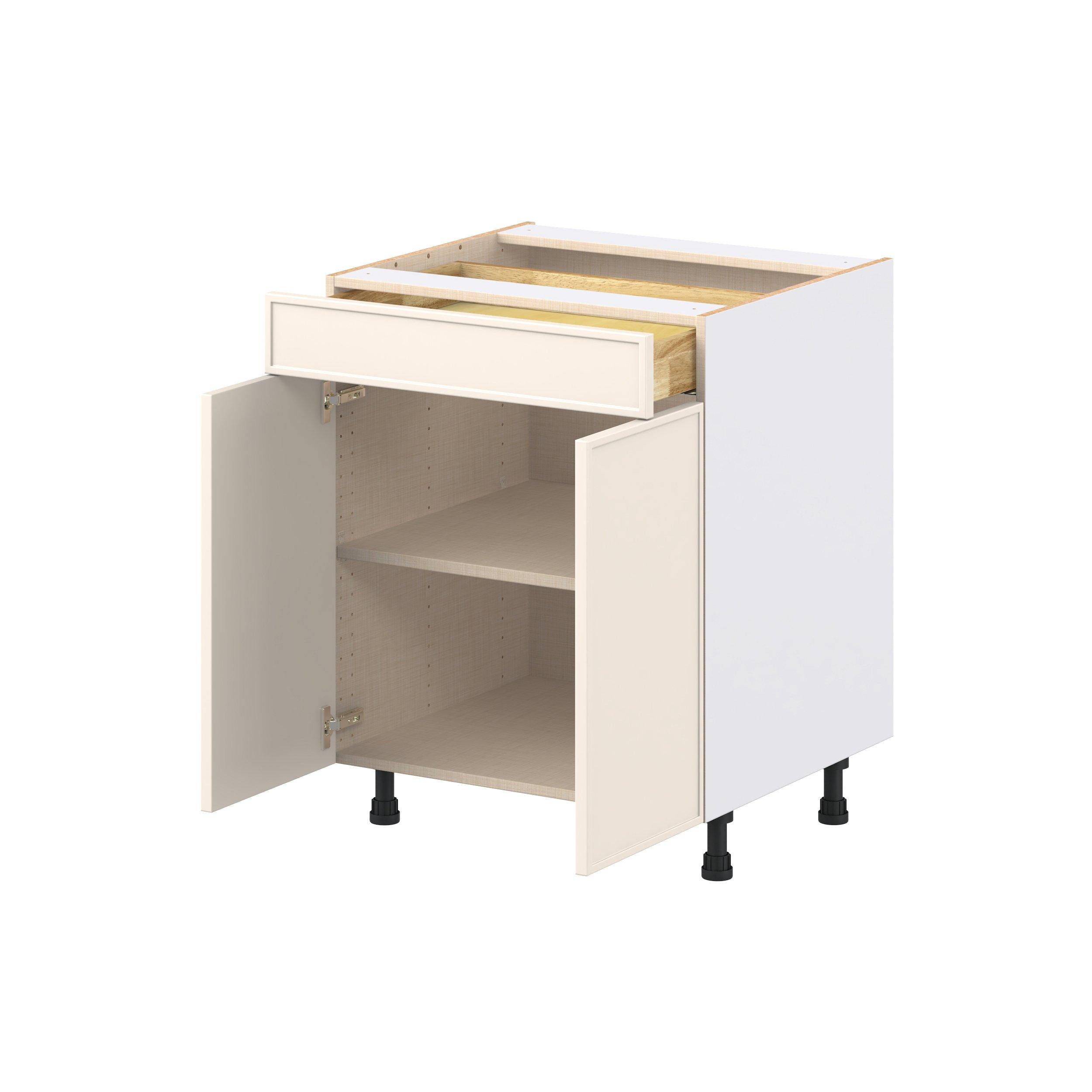 Linden 27 in. Painted Washed Linen Door and Drawer Base Cabinet