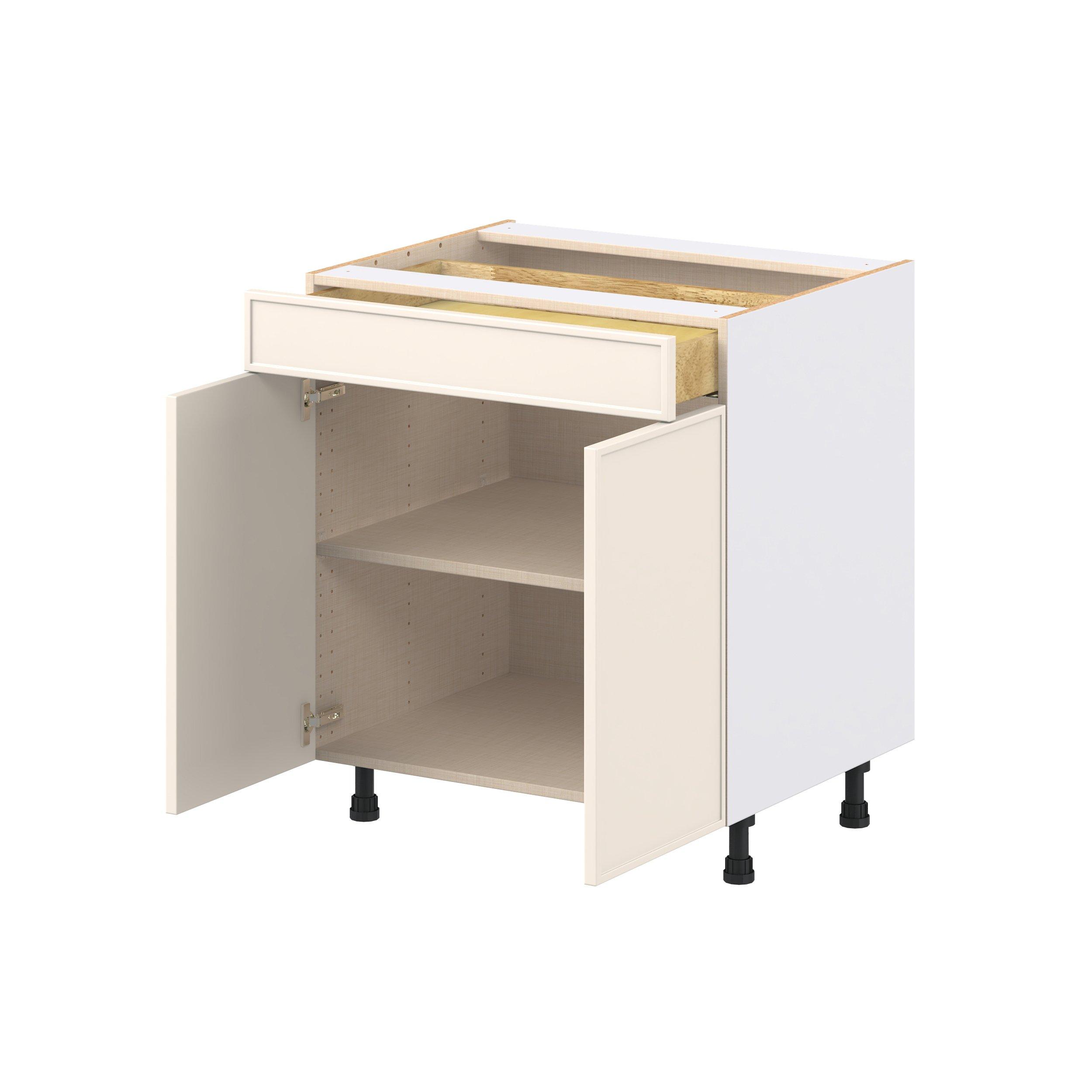 Linden 30 in. Painted Washed Linen Door and Drawer Base Cabinet