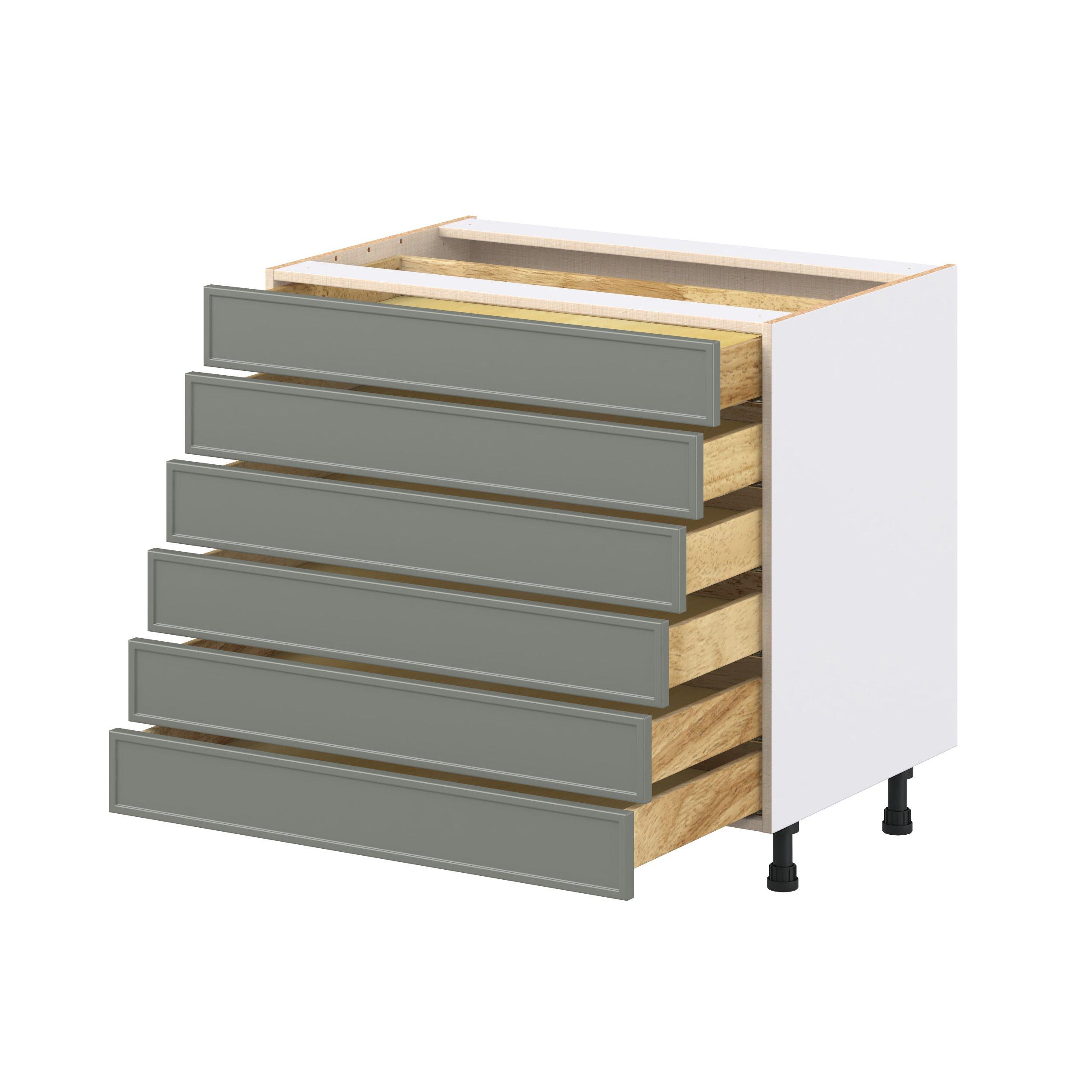 Linden 36 in. Painted Moss Green Drawer Base Cabinet