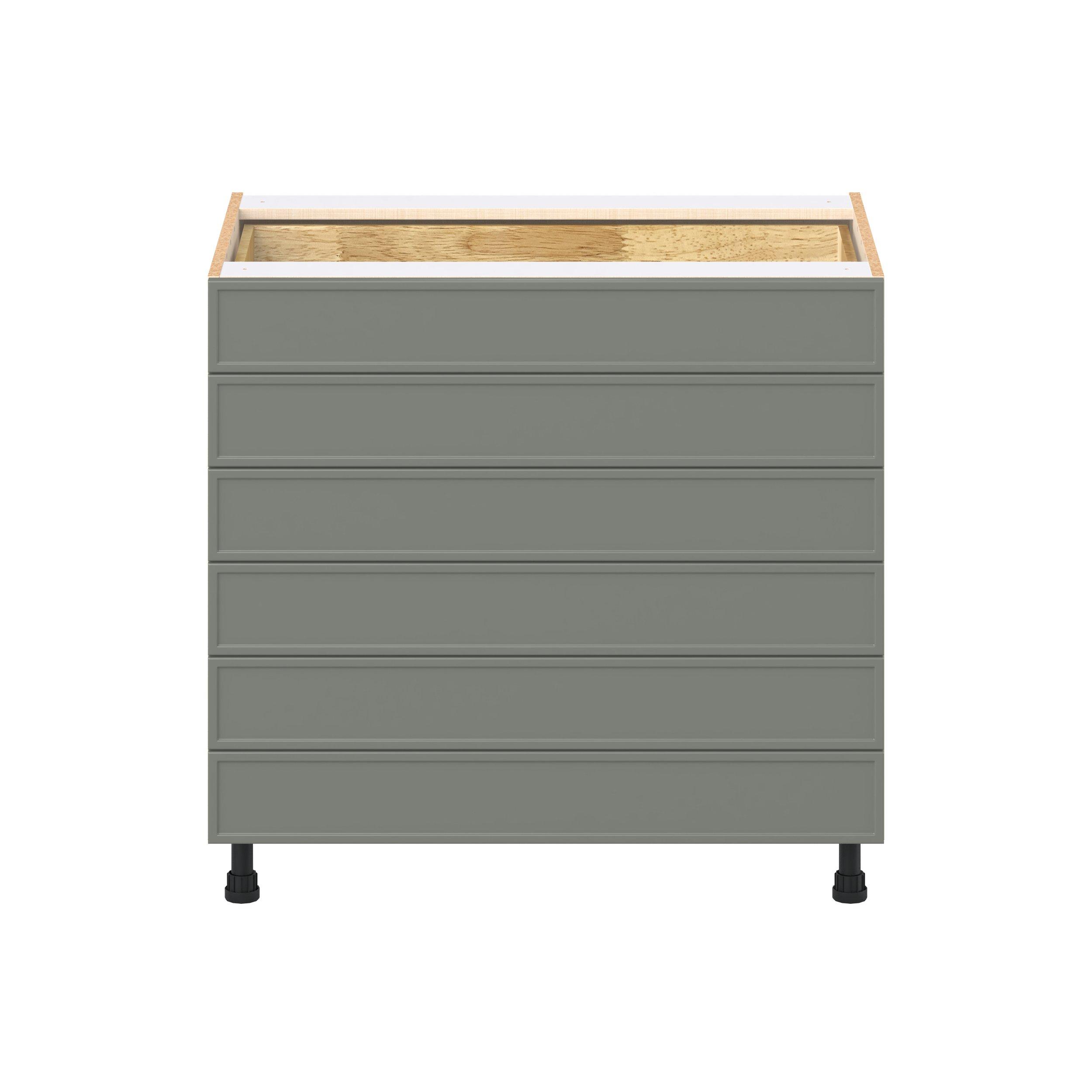 Linden 36 in. Painted Moss Green Drawer Base Cabinet