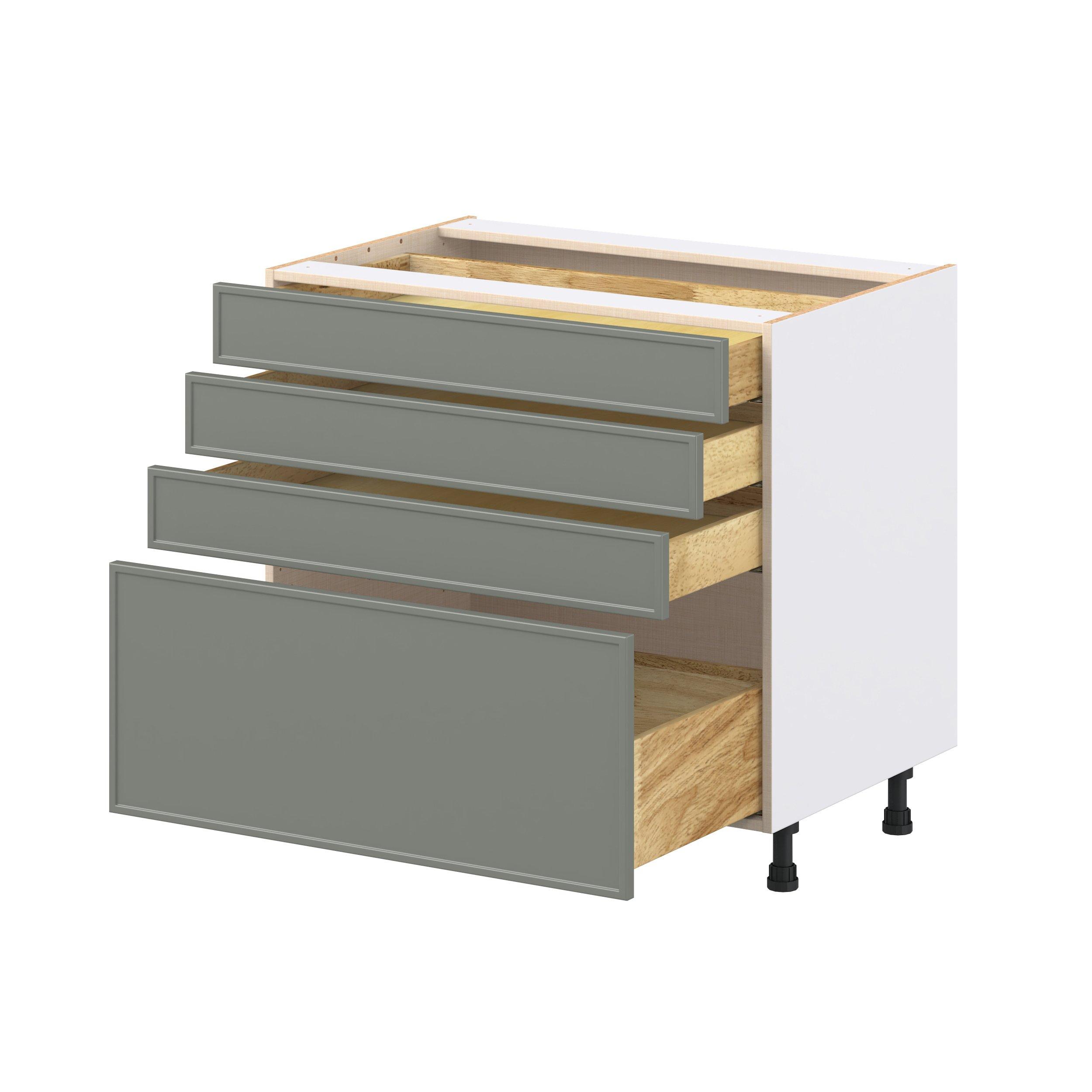 Linden 36 in. Painted Moss Green Drawer Base Cabinet