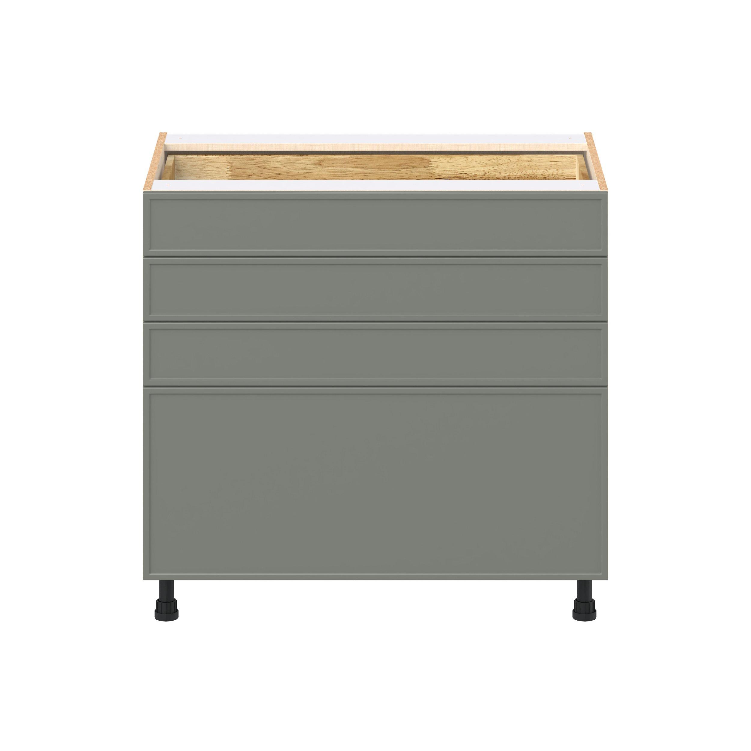 Linden 36 in. Painted Moss Green Drawer Base Cabinet