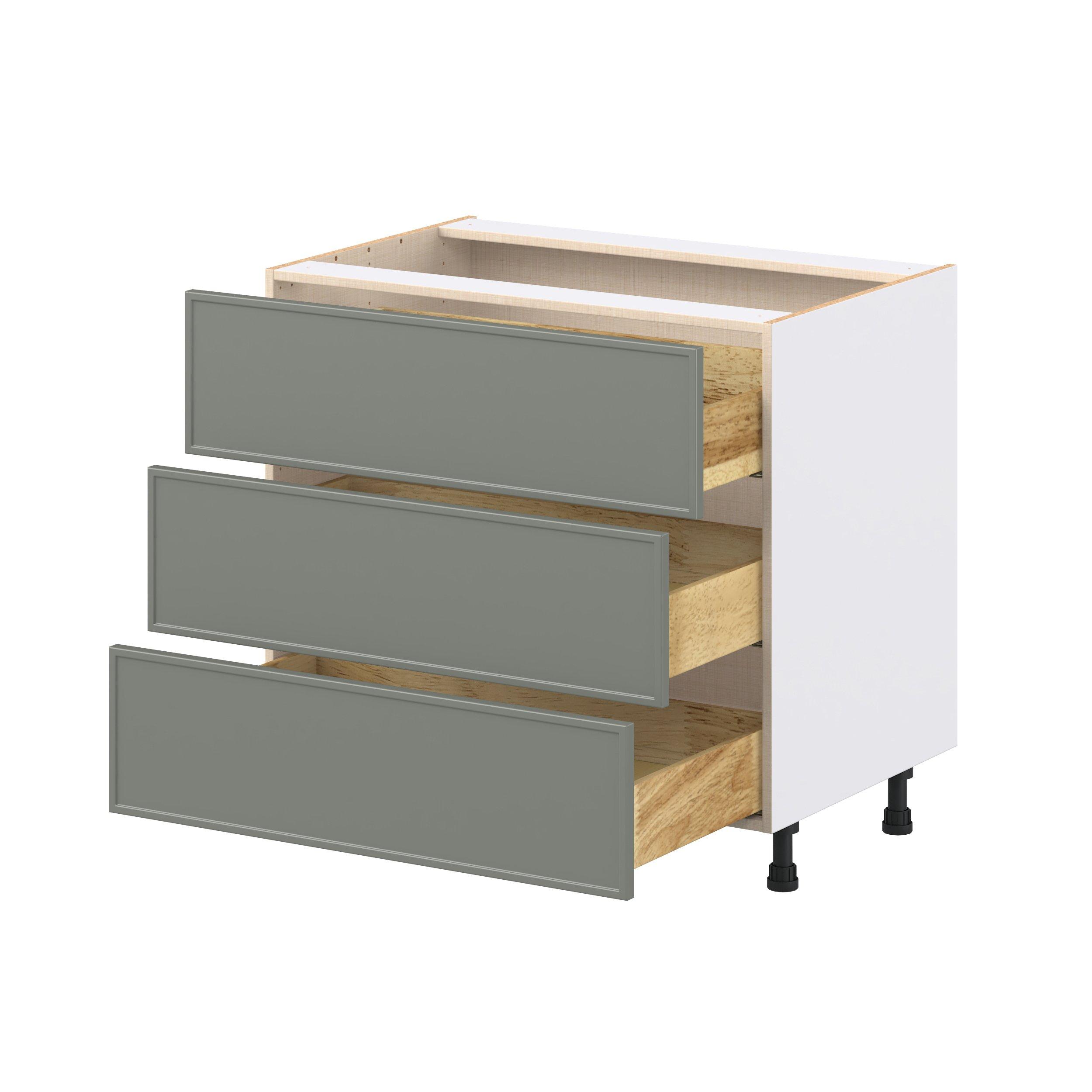 Linden 36 in. Painted Moss Green Drawer Base Cabinet