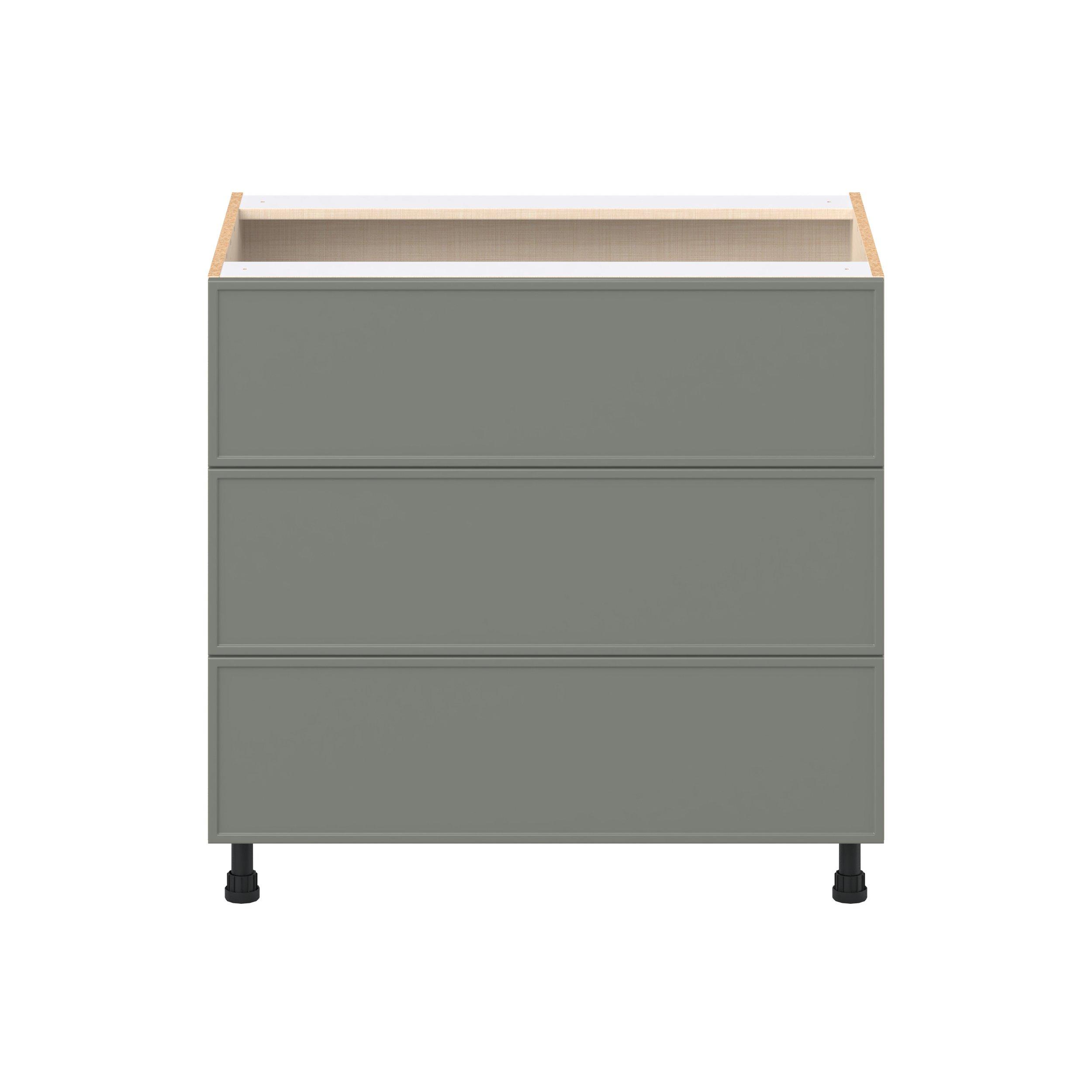 Linden 36 in. Painted Moss Green Drawer Base Cabinet