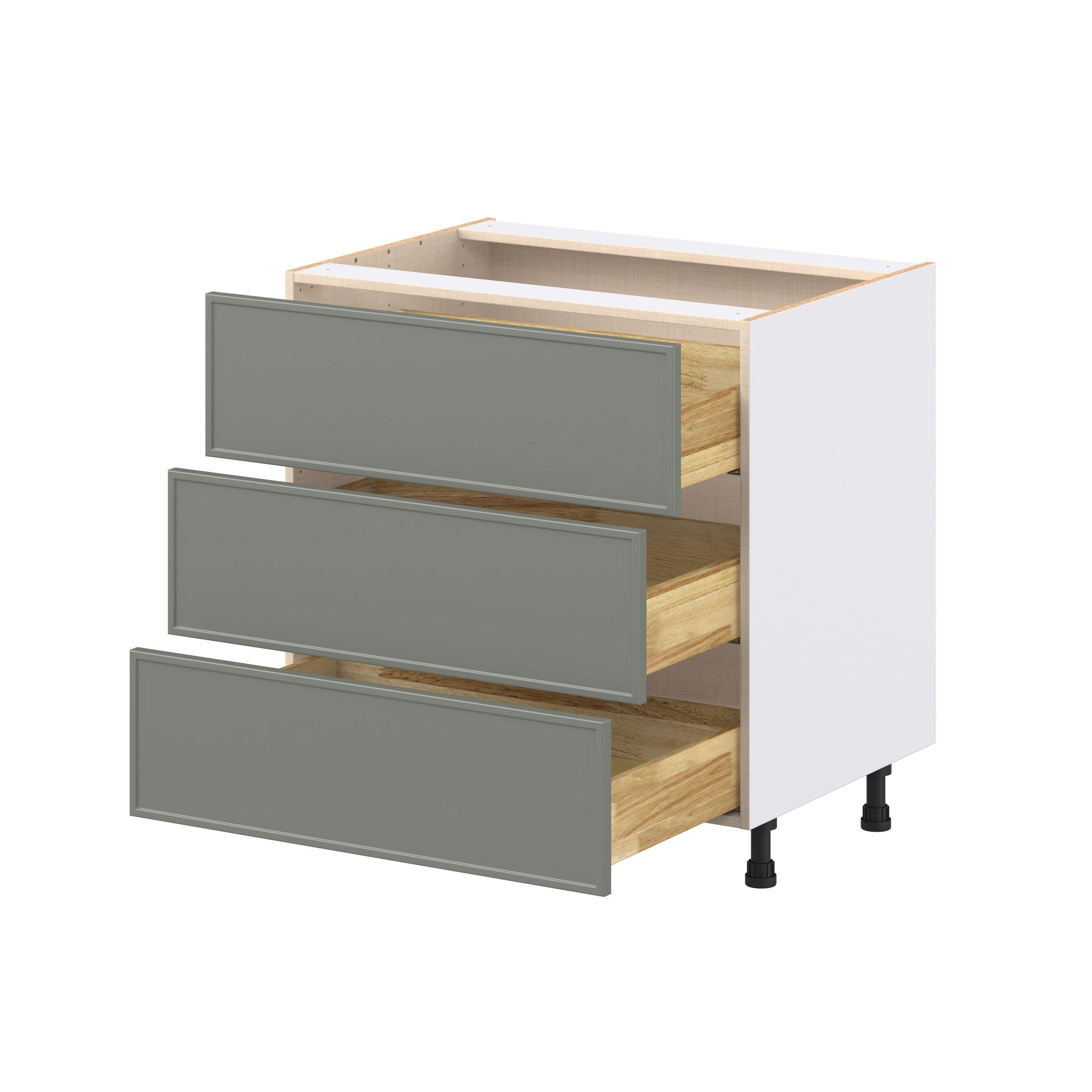 Linden 33 in. Painted Moss Green Drawer Base Cabinet