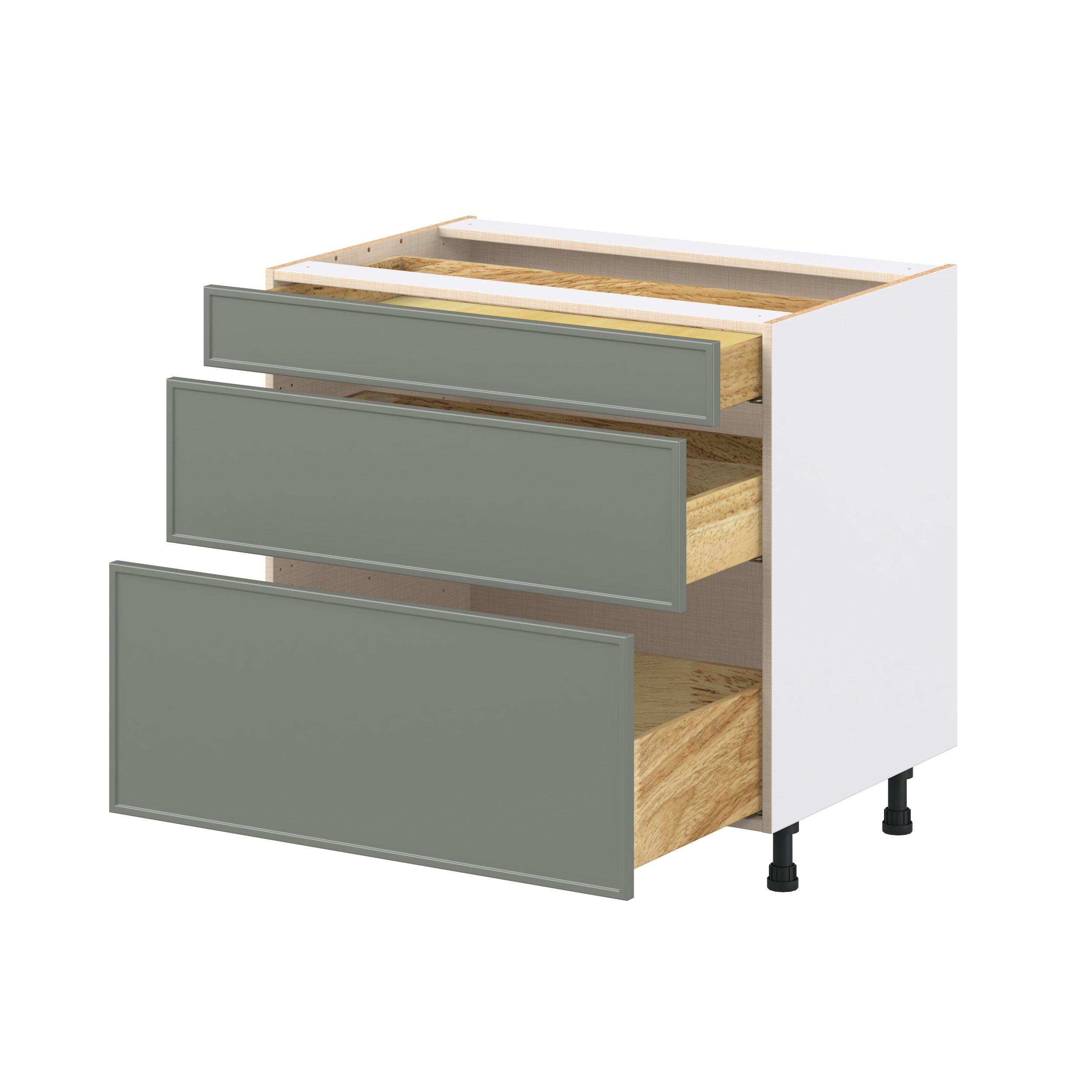 Linden 36 in. Painted Moss Green Drawer Base Cabinet