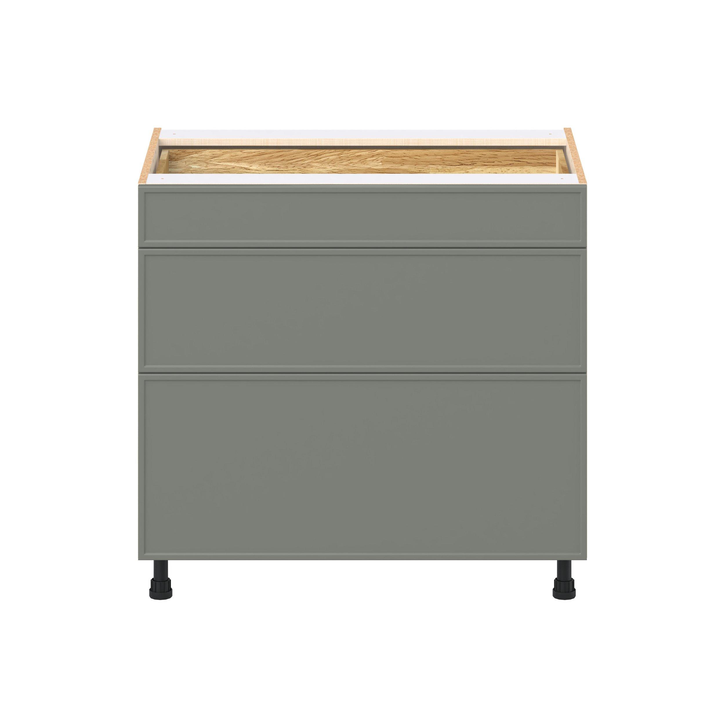 Linden 36 in. Painted Moss Green Drawer Base Cabinet