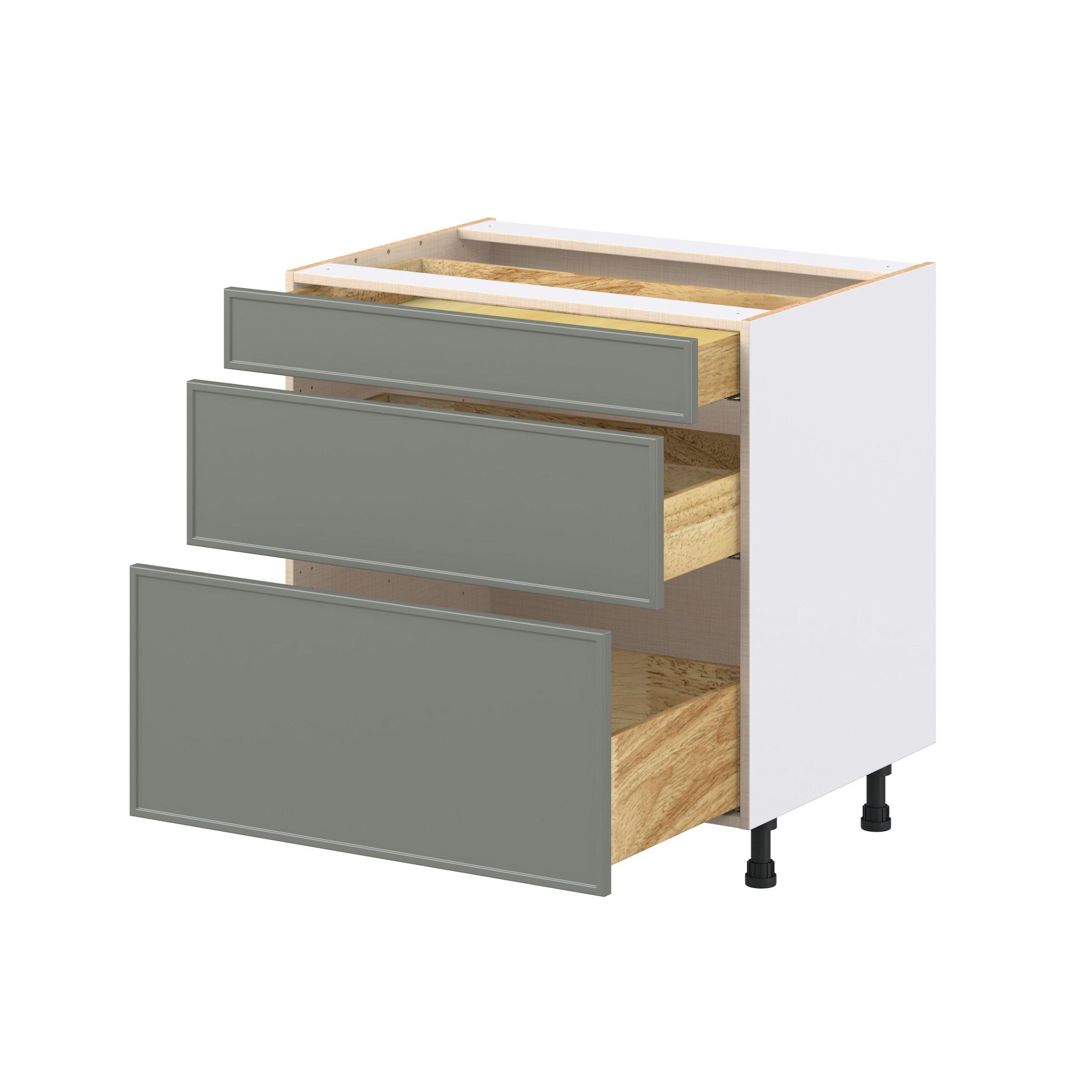 Linden 33 in. Painted Moss Green Drawer Base Cabinet