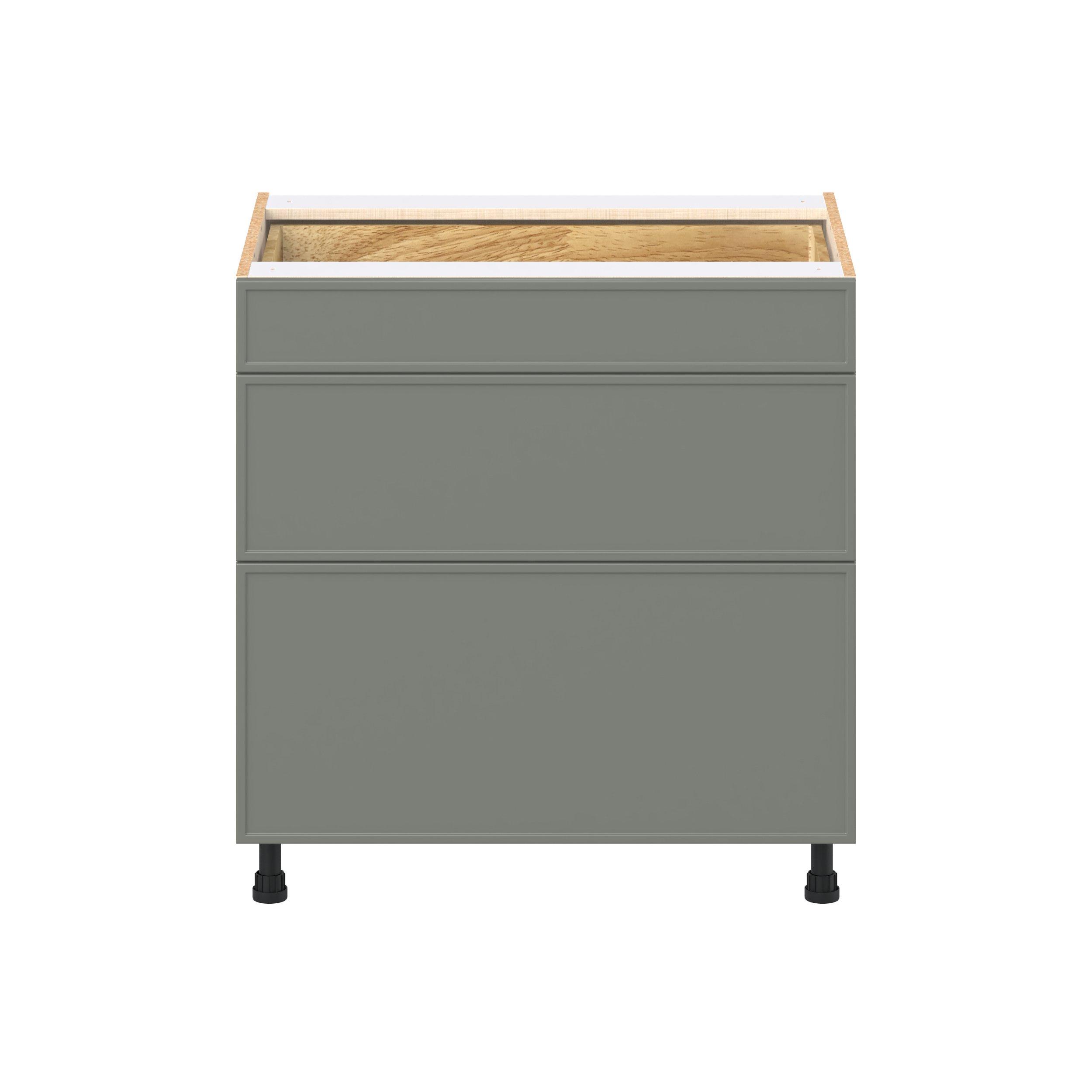 Linden 33 in. Painted Moss Green Drawer Base Cabinet