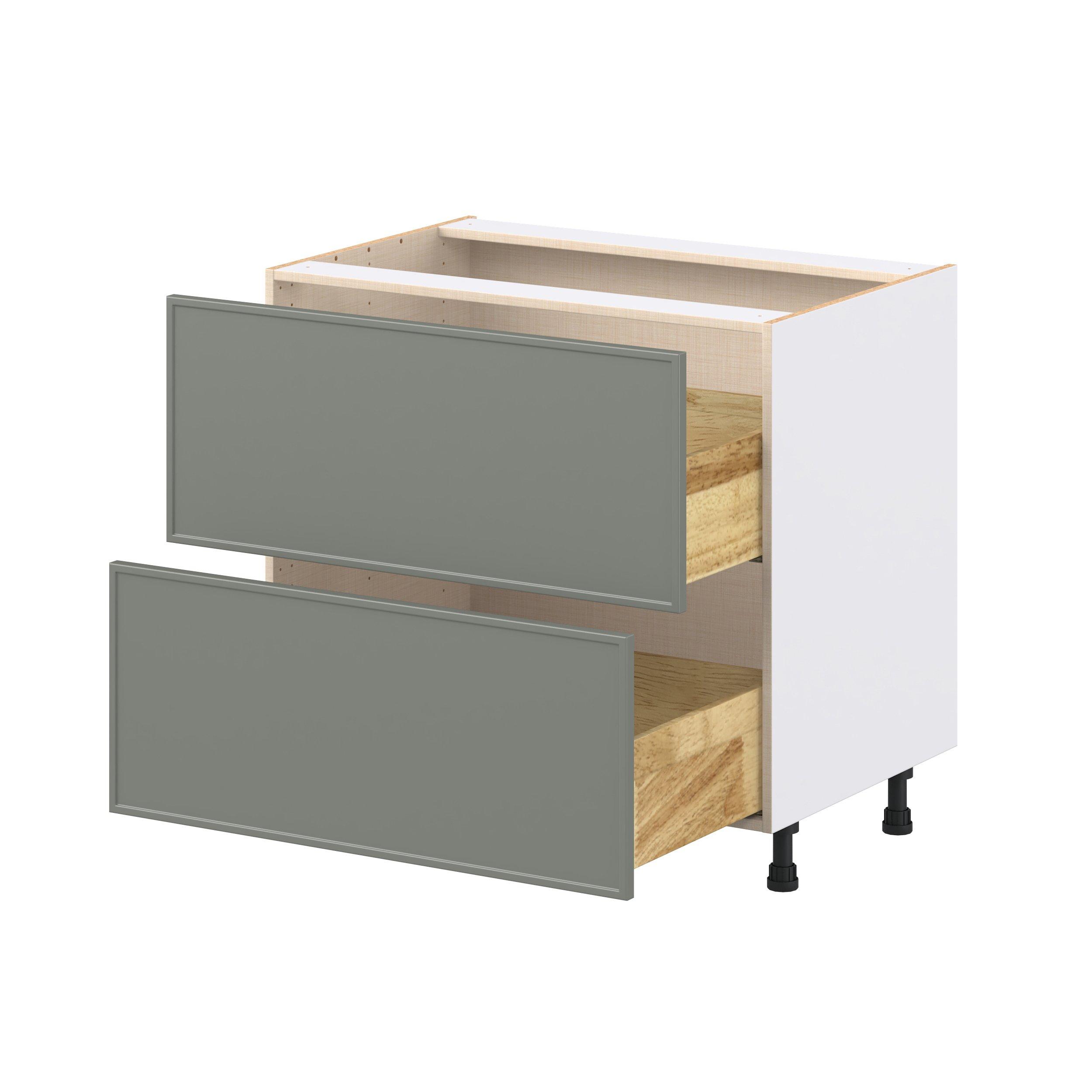Linden 36 in. Painted Moss Green Drawer Base Cabinet
