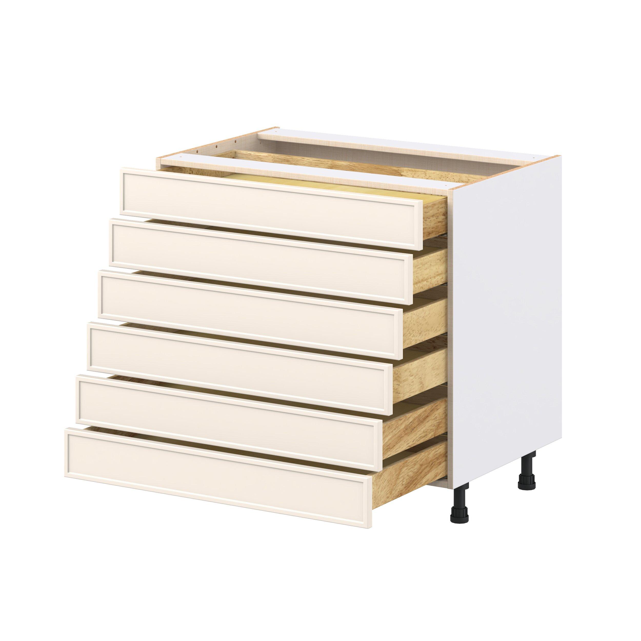 Linden 36 in. Painted Washed Linen Drawer Base Cabinet