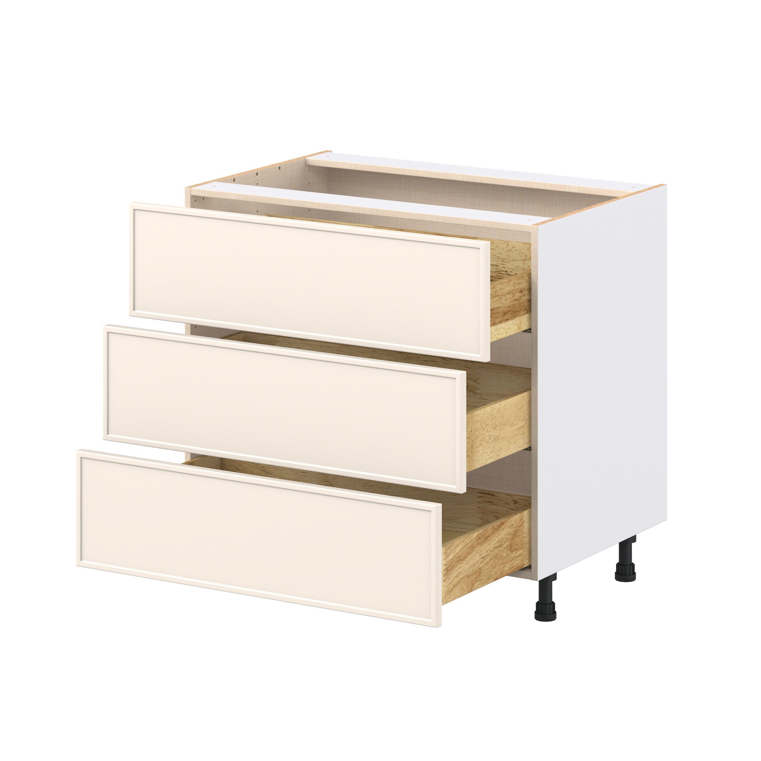 Linden 36 in. Painted Washed Linen Drawer Base Cabinet