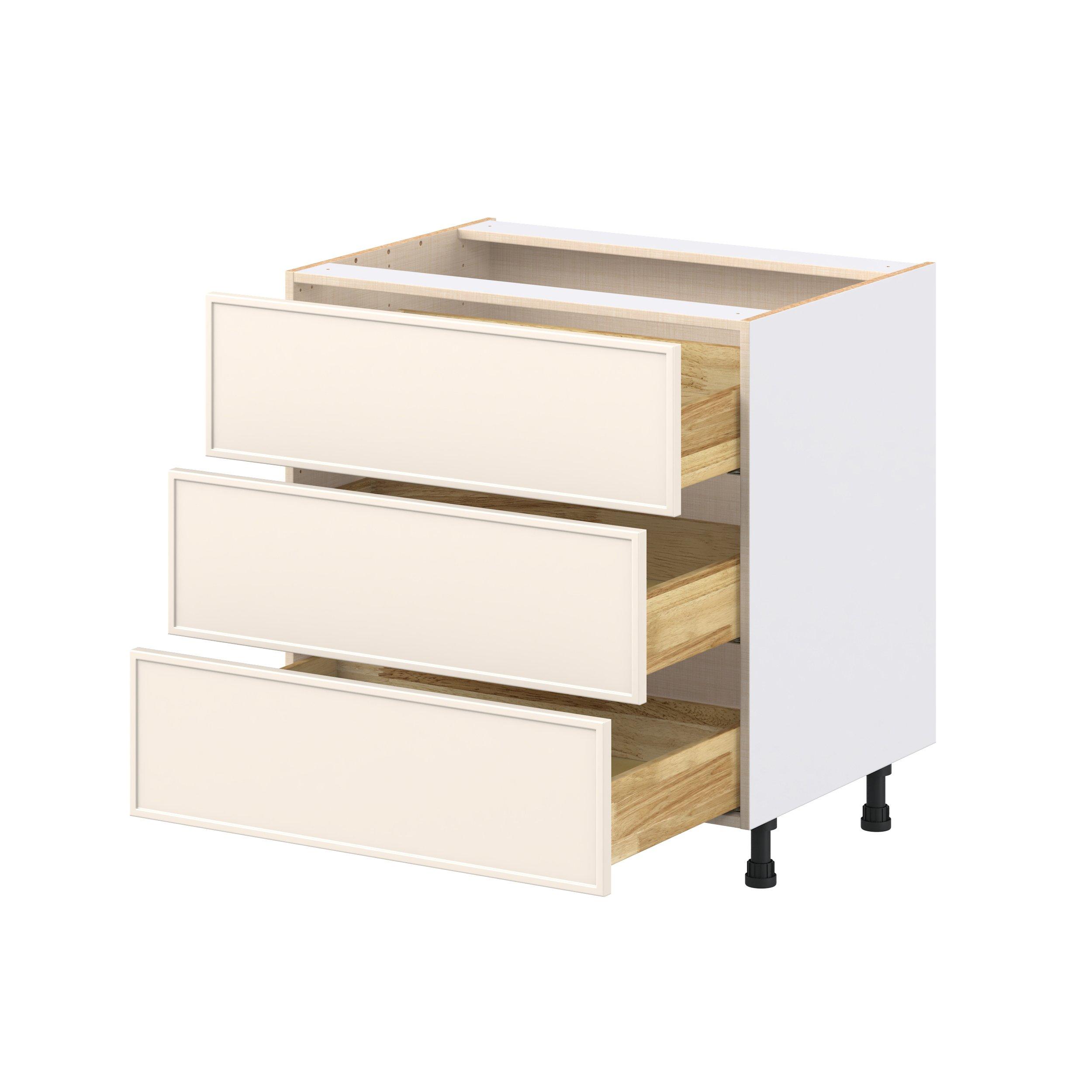 Linden 33 in. Painted Washed Linen Drawer Base Cabinet