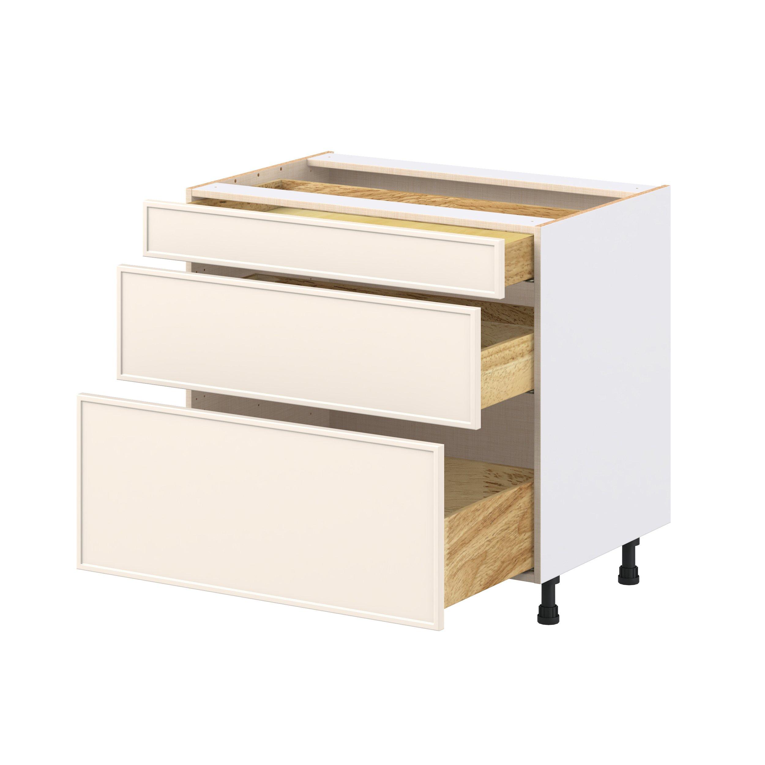 Linden 36 in. Painted Washed Linen Drawer Base Cabinet