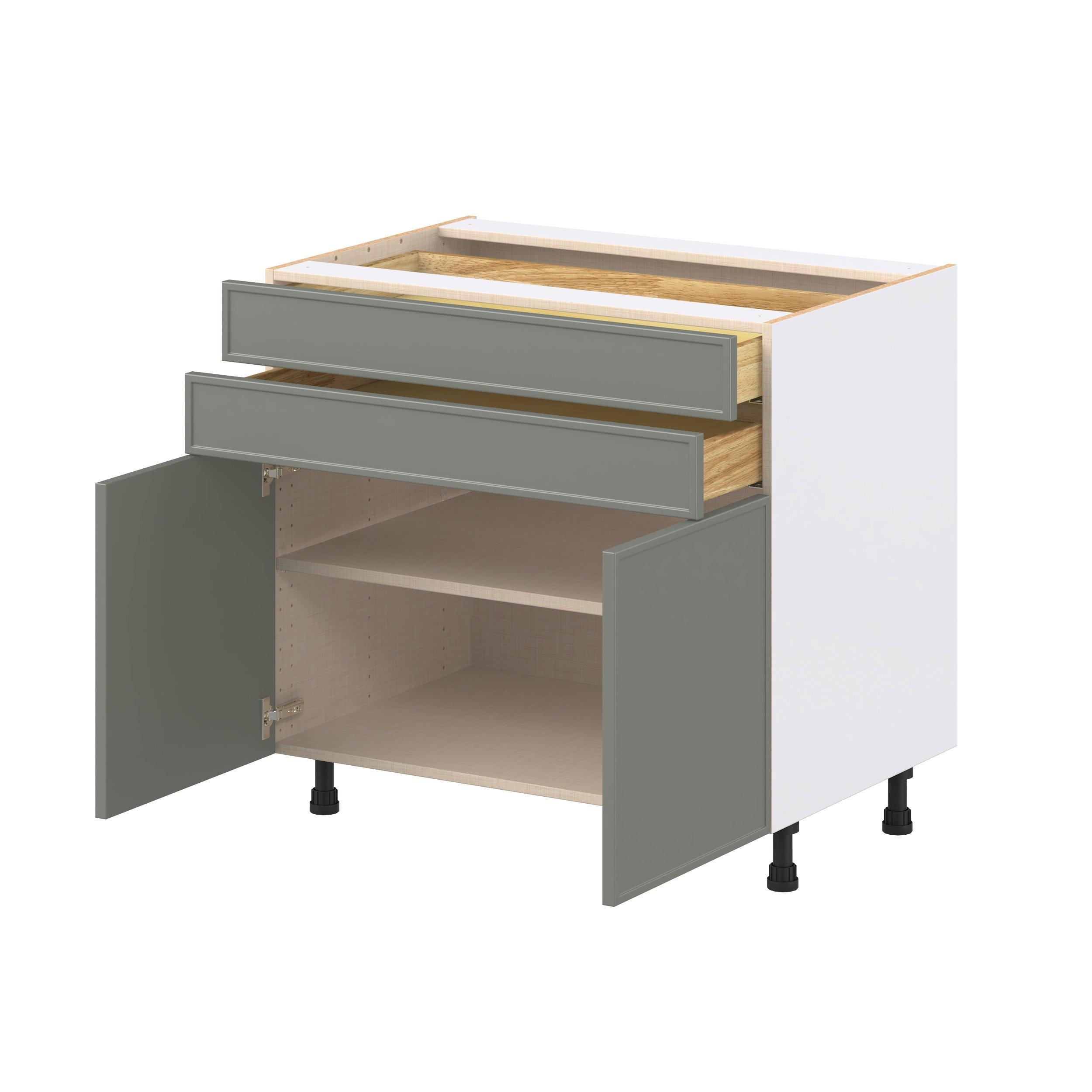 Linden 36 in. Painted Moss Green Door and Drawer Base Cabinet