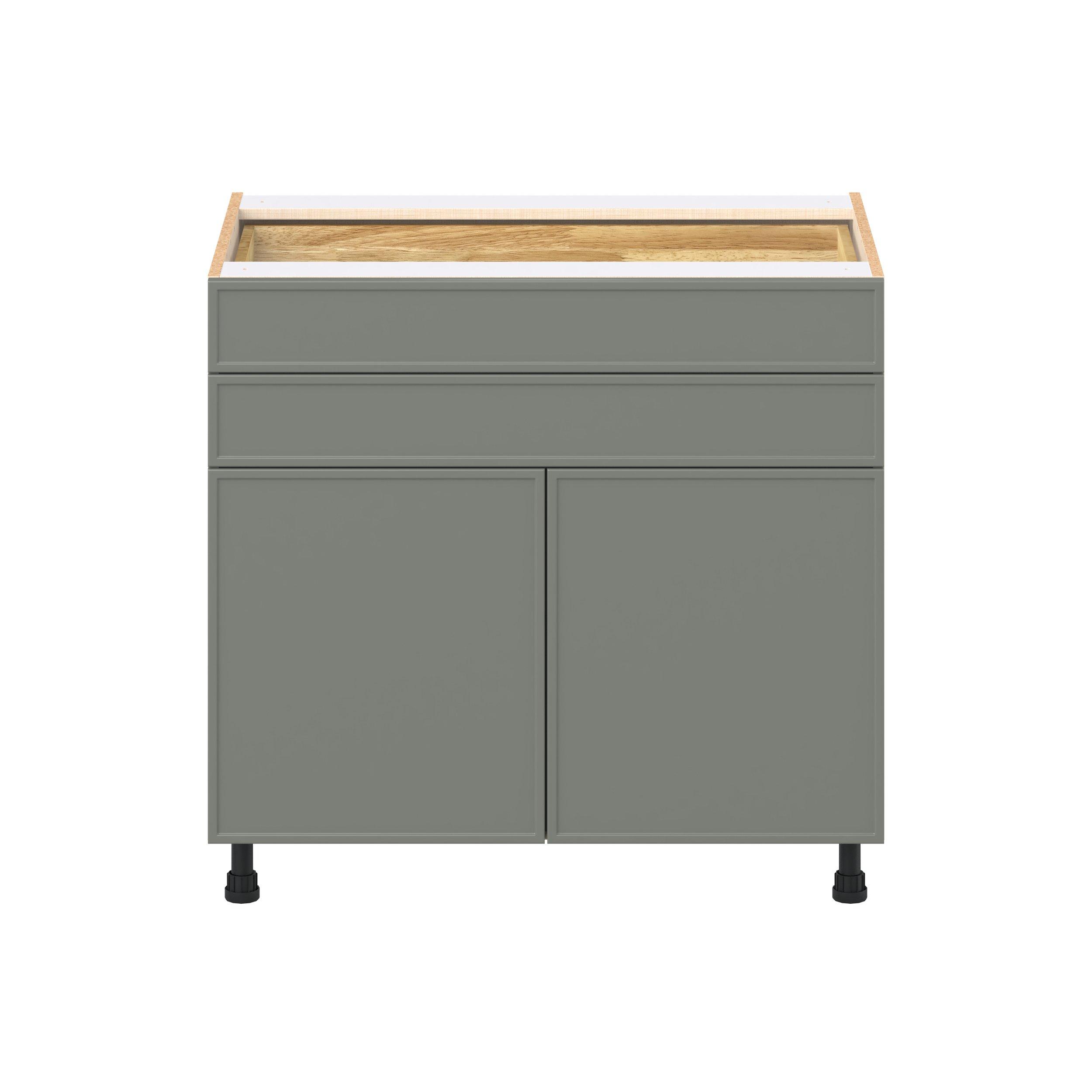 Linden 36 in. Painted Moss Green Door and Drawer Base Cabinet