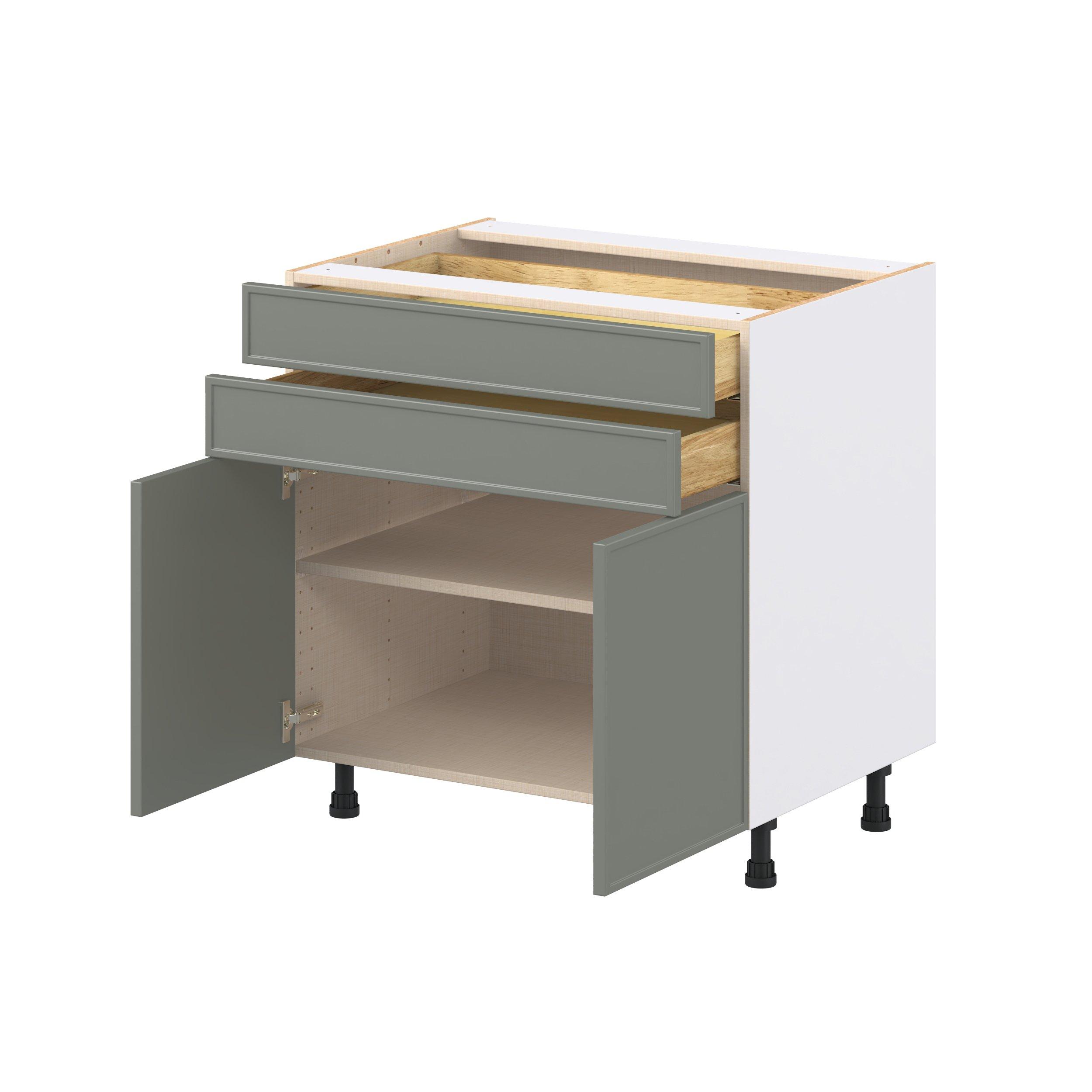 Linden 33 in. Painted Moss Green Door and Drawer Base Cabinet