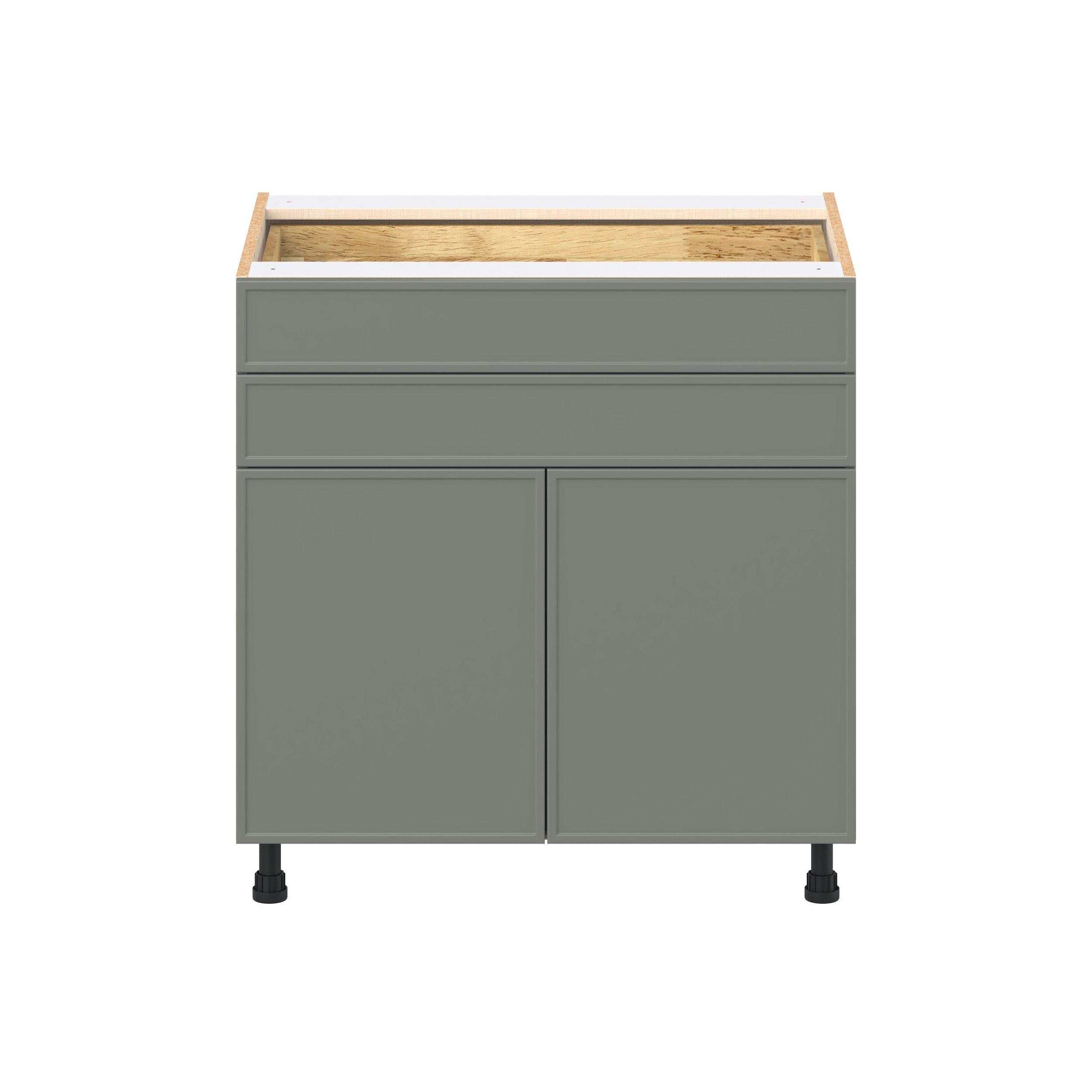 Linden 33 in. Painted Moss Green Door and Drawer Base Cabinet