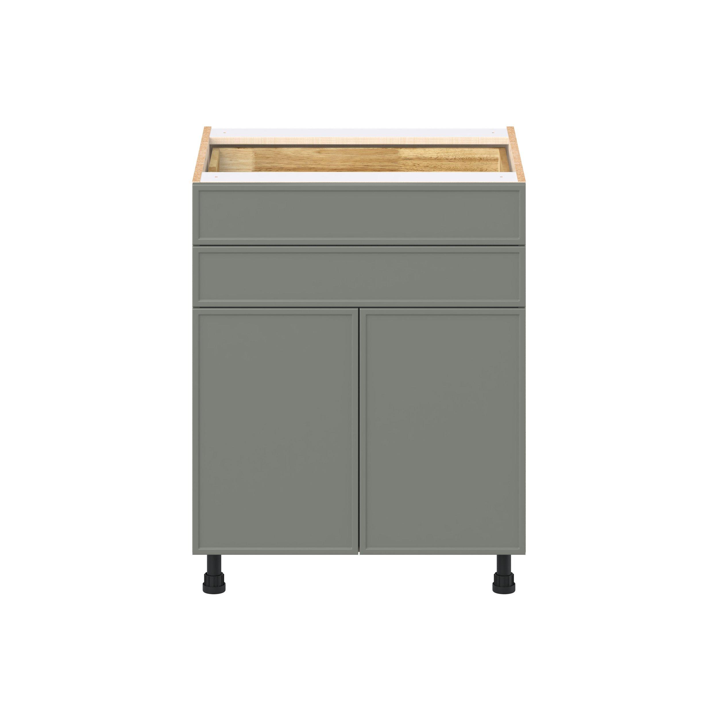 Linden 27 in. Painted Moss Green Door and Drawer Base Cabinet