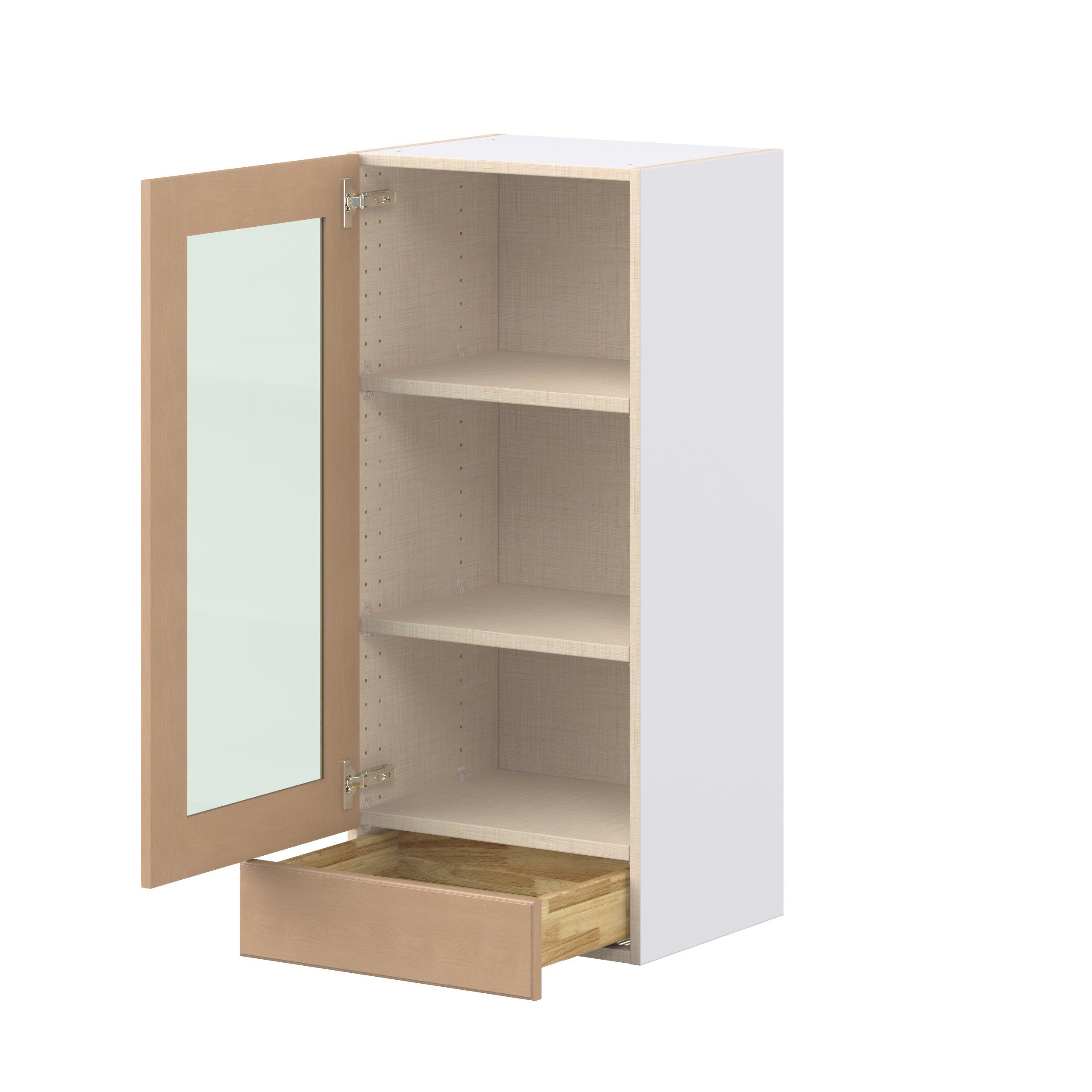 Sugarhill 18 in. Stained Sugar Cookie Drawer Wall Cabinet with Glass Door