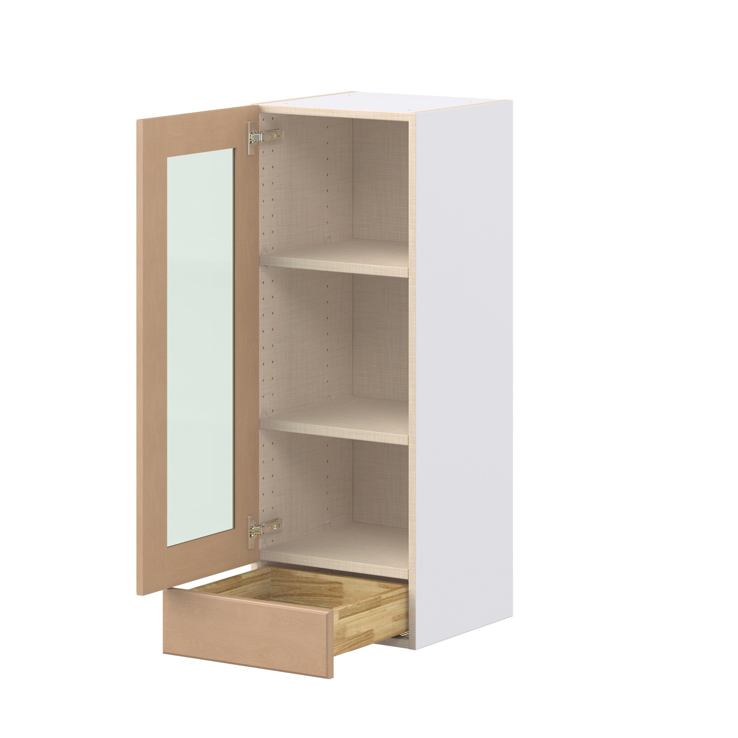 Sugarhill 15 in. Stained Sugar Cookie Drawer Wall Cabinet with Glass Door