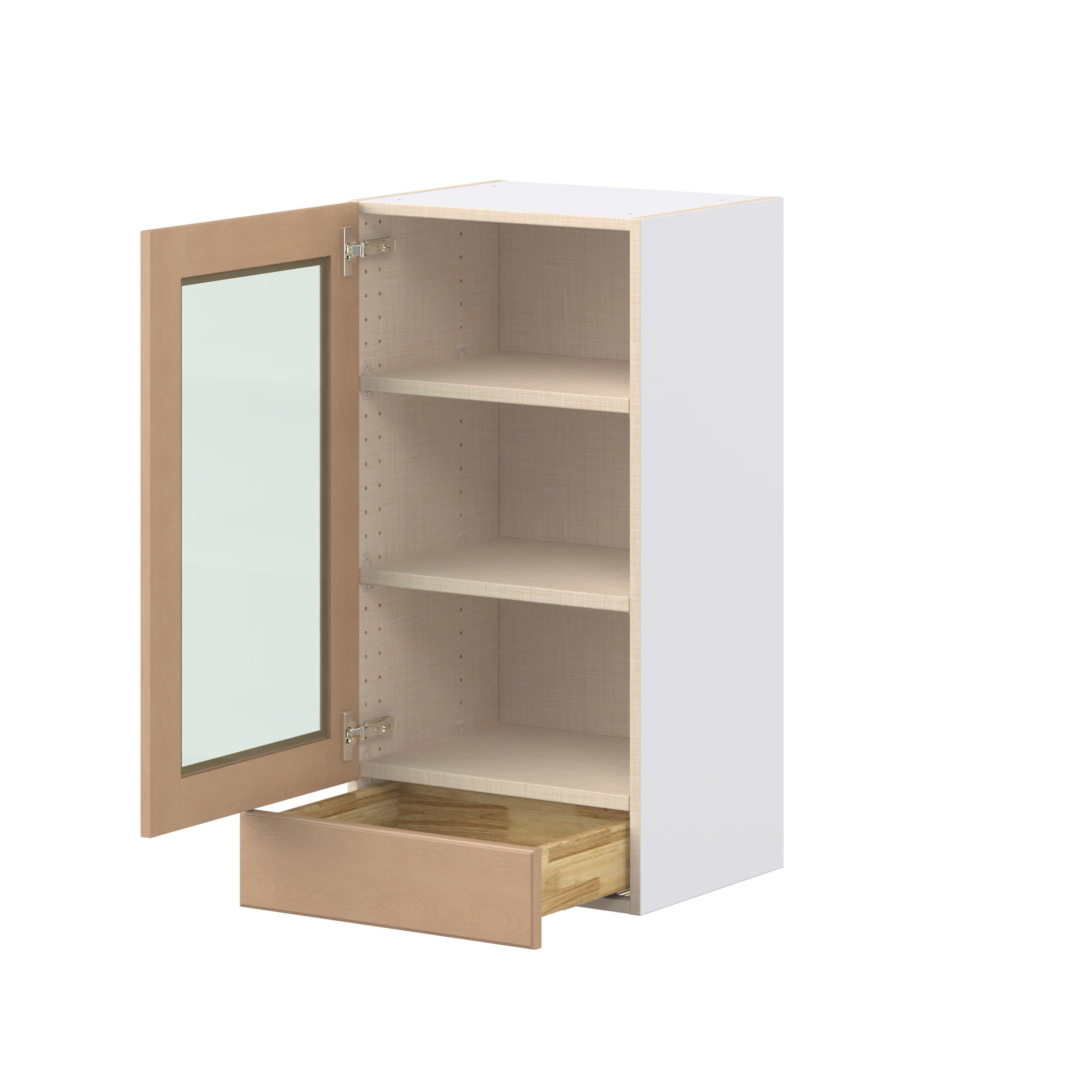 Sugarhill 18 in. Stained Sugar Cookie Drawer Wall Cabinet with Glass Door