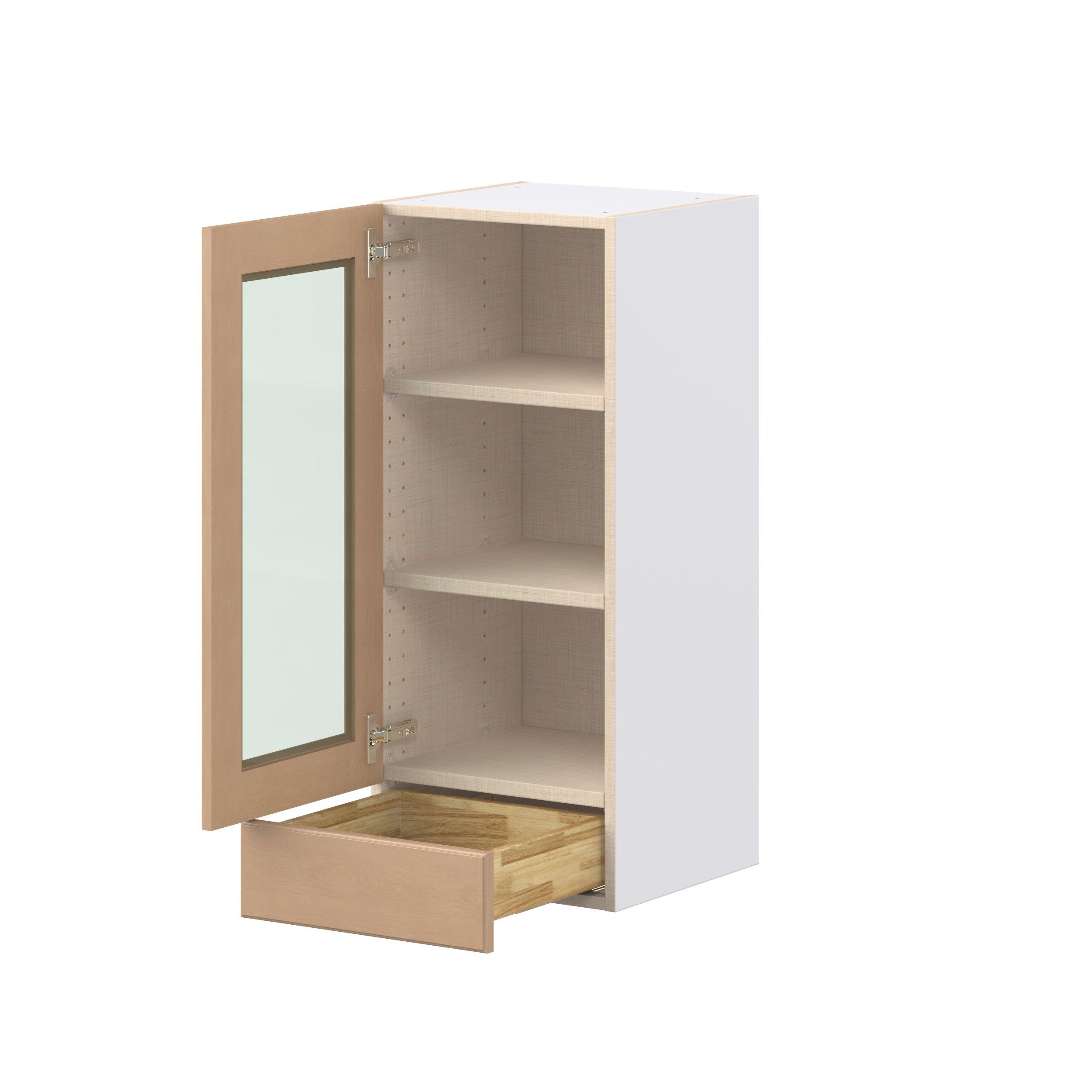 Sugarhill 15 in. Stained Sugar Cookie Drawer Wall Cabinet with Glass Door