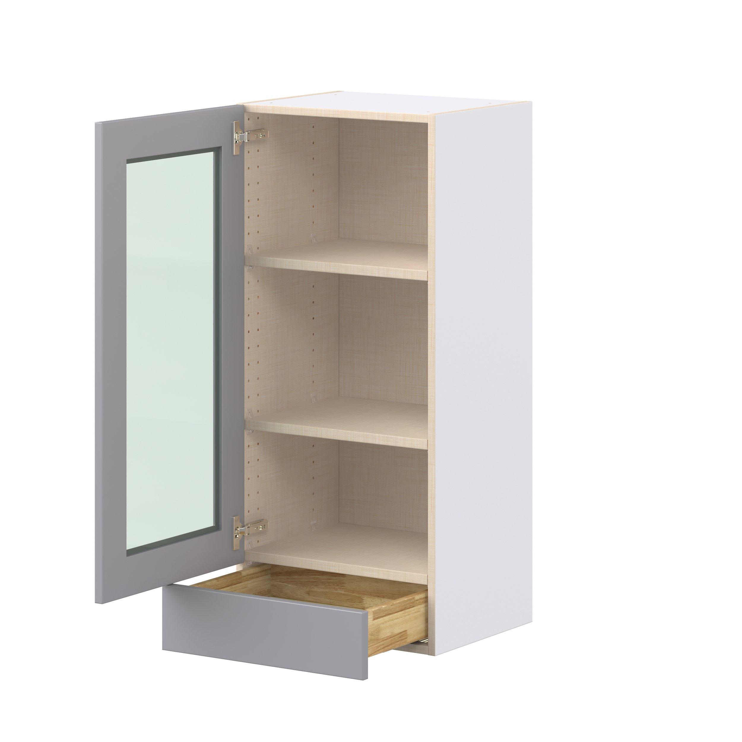 Candler 18 in. Painted Slate Gray Drawer Wall Cabinet with Glass Door