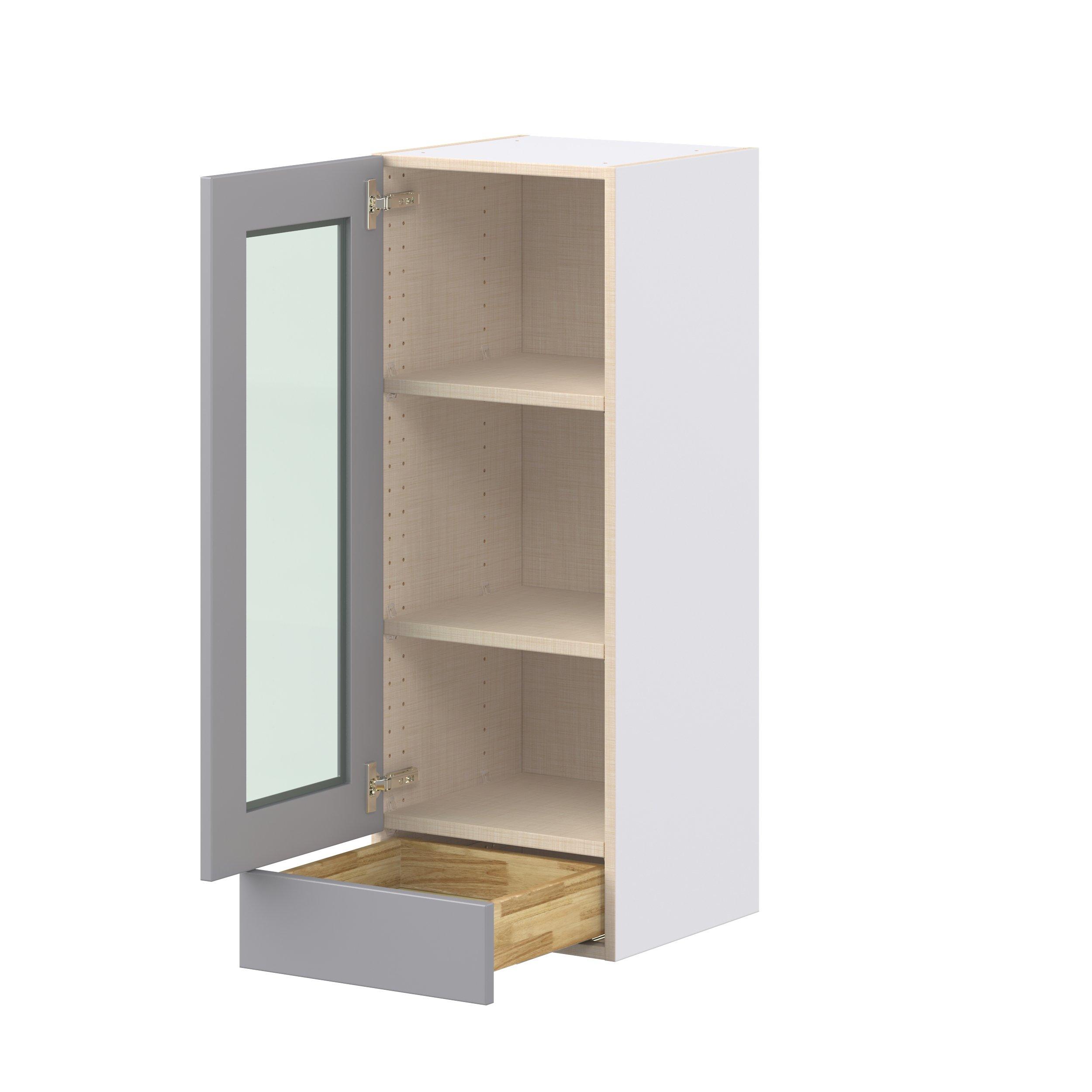 Candler 15 in. Painted Slate Gray Drawer Wall Cabinet with Glass Door