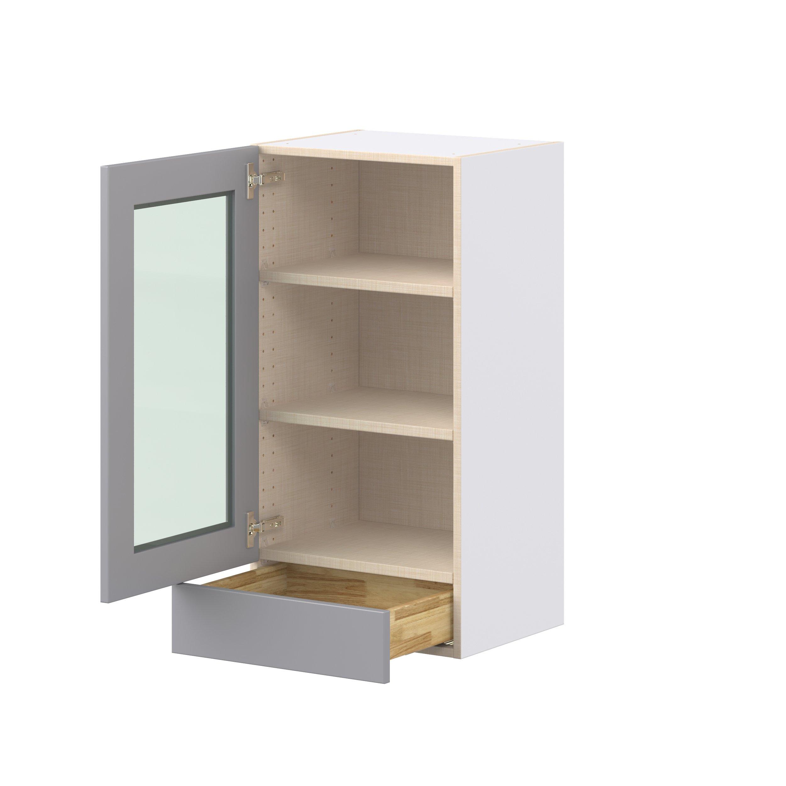 Candler 18 in. Painted Slate Gray Drawer Wall Cabinet with Glass Door