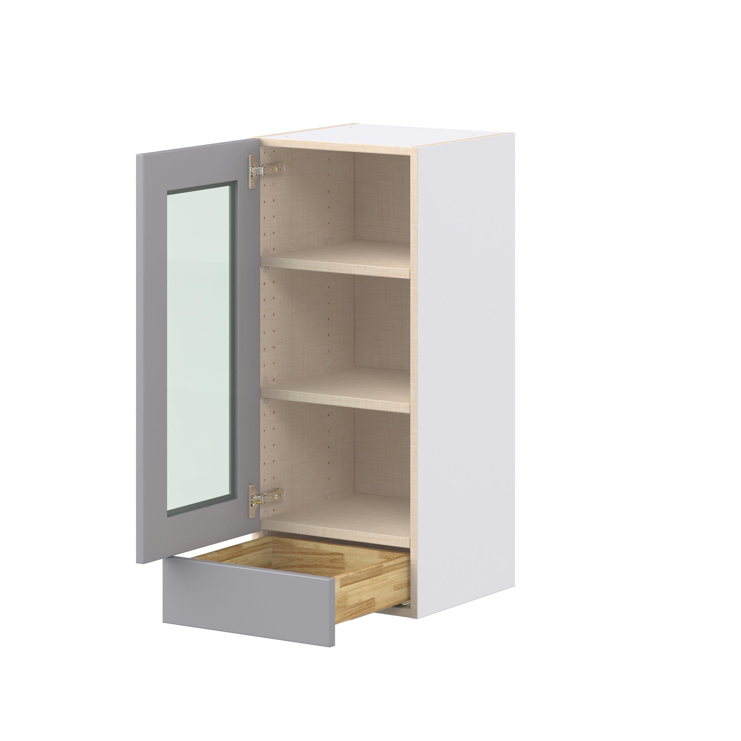 Candler 15 in. Painted Slate Gray Drawer Wall Cabinet with Glass Door