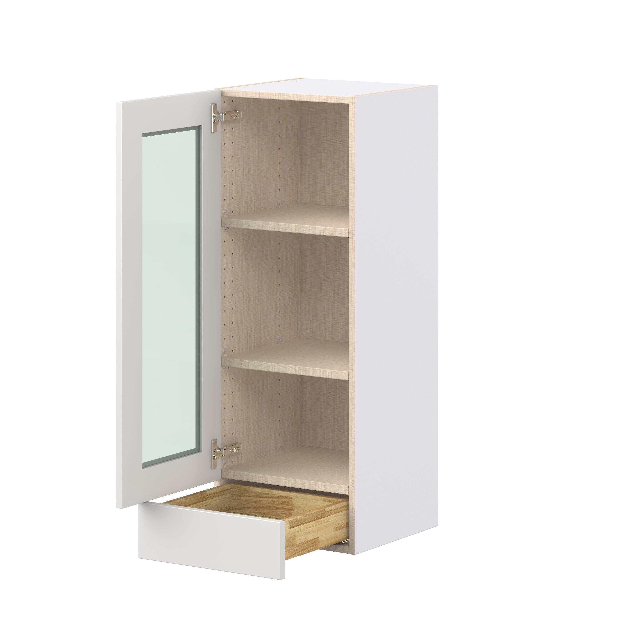 Candler 15 in. Painted Warm White Drawer Wall Cabinet with Glass Door