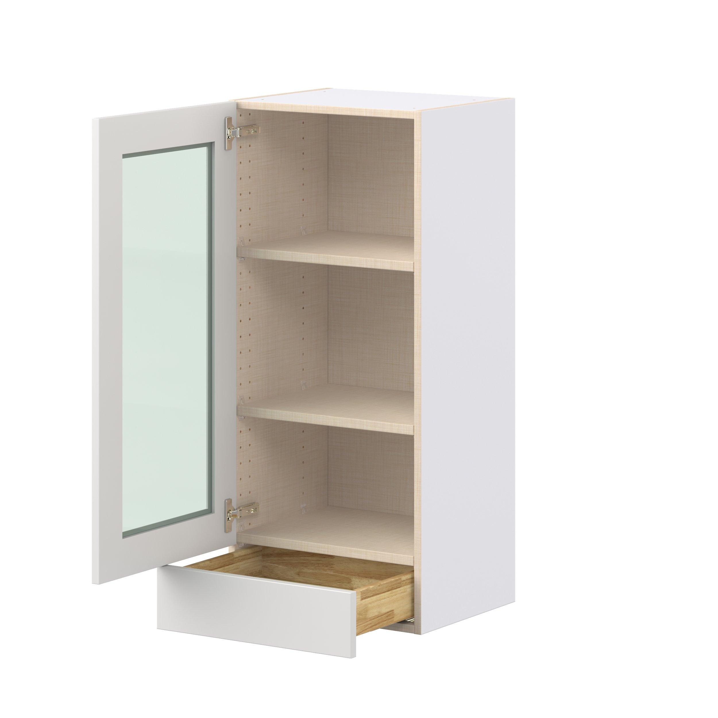 Candler 18 in. Painted Warm White Drawer Wall Cabinet with Glass Door