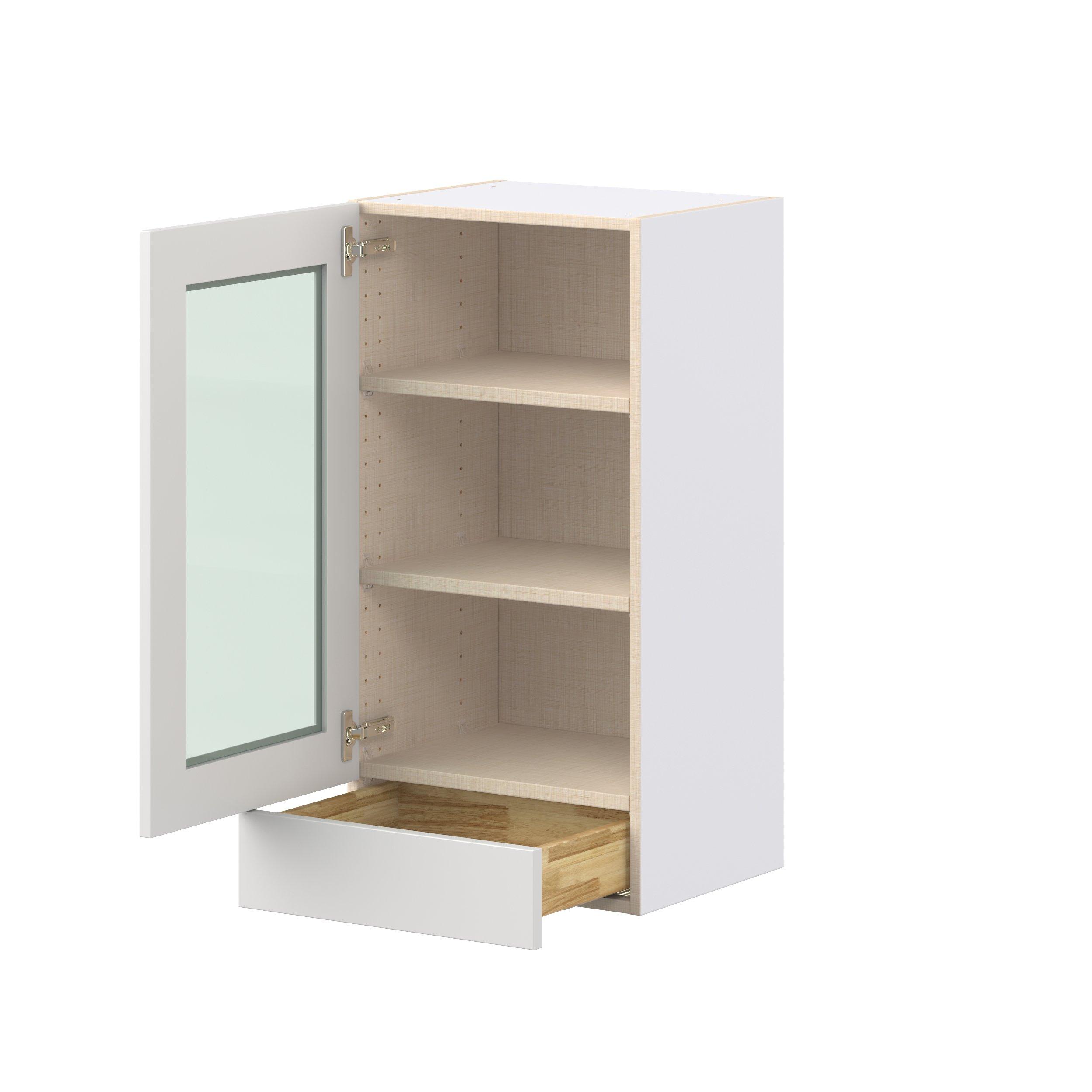Candler 18 in. Painted Warm White Drawer Wall Cabinet with Glass Door