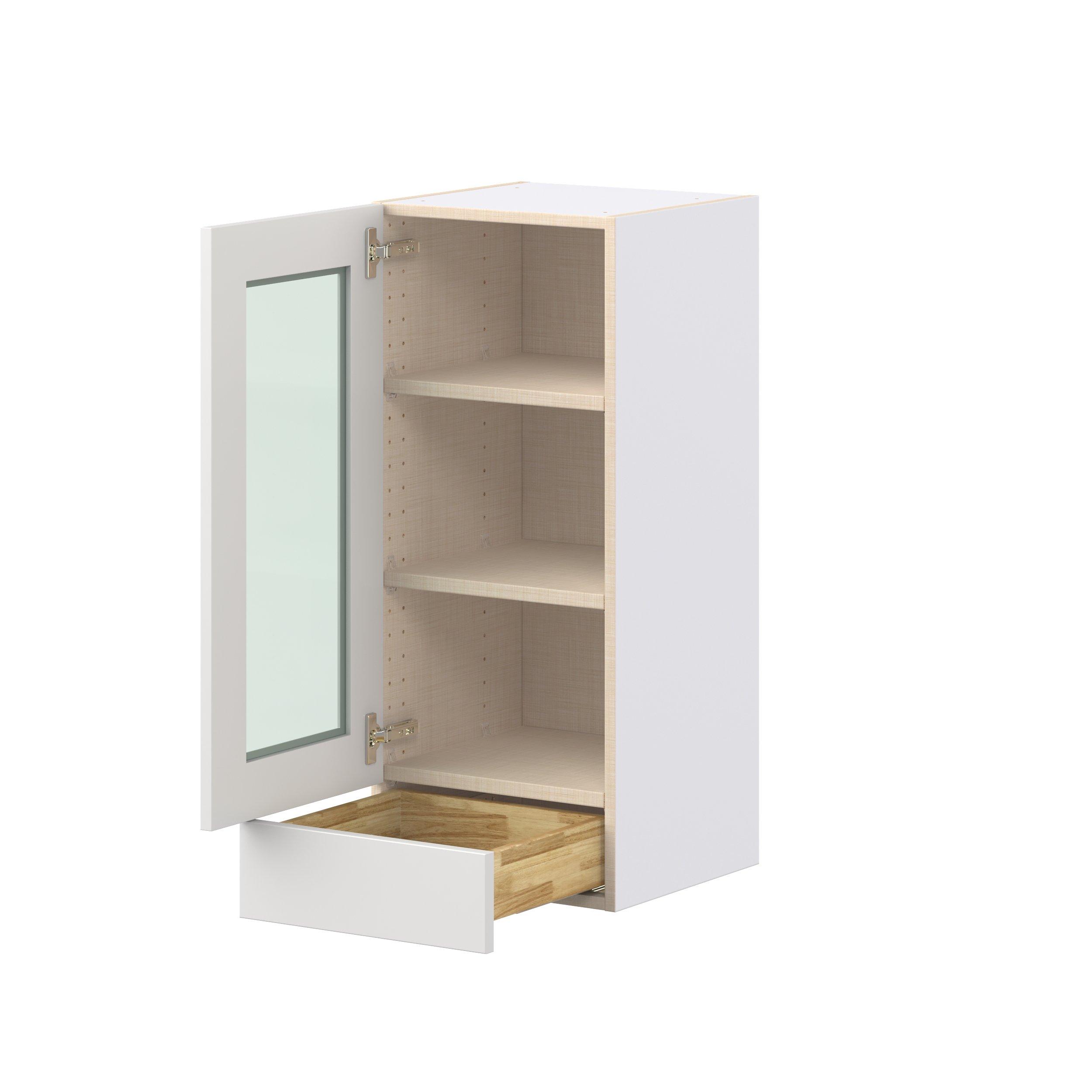 Candler 15 in. Painted Warm White Drawer Wall Cabinet with Glass Door