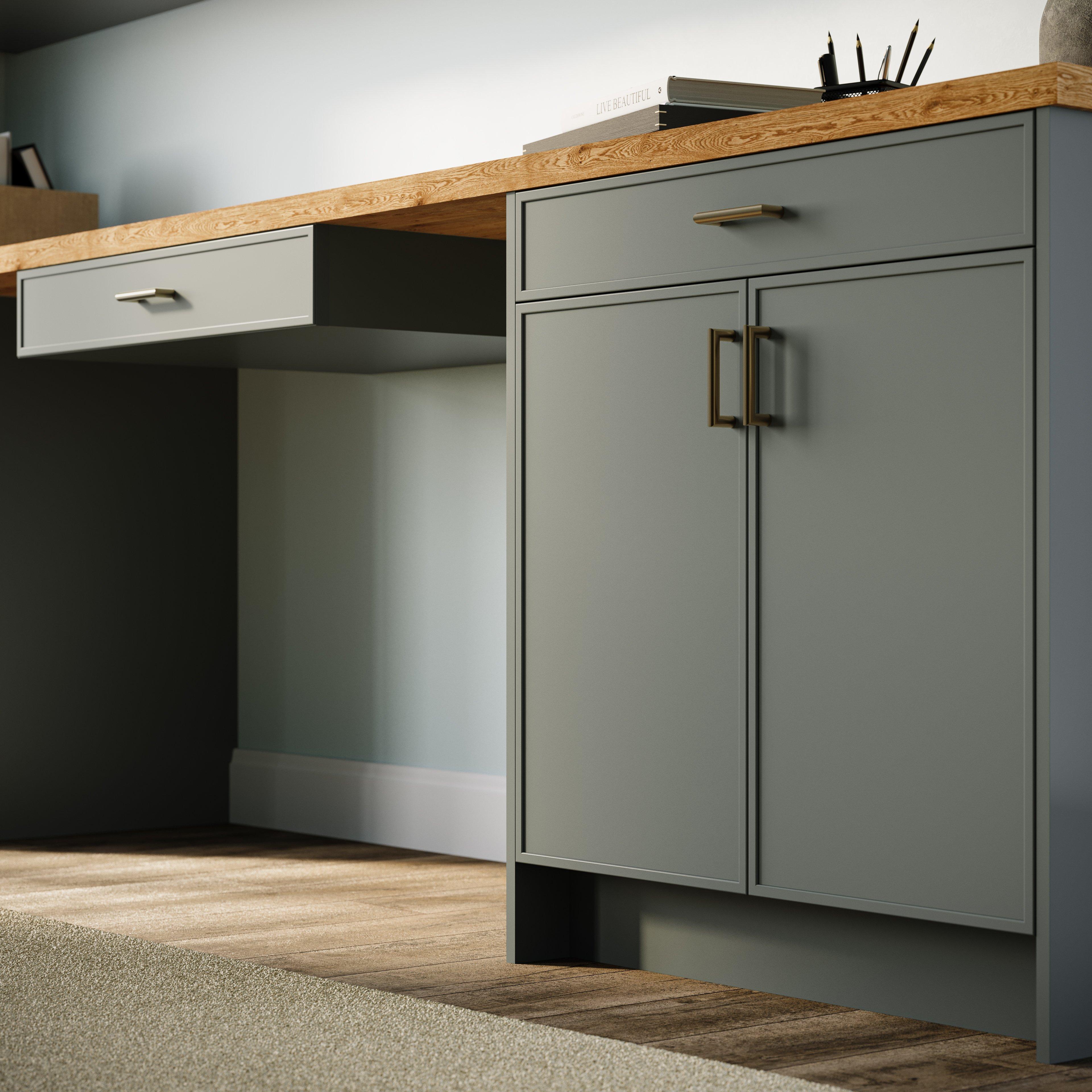 Linden 15 in. Painted Moss Green Drawer Wall Cabinet with Glass Door