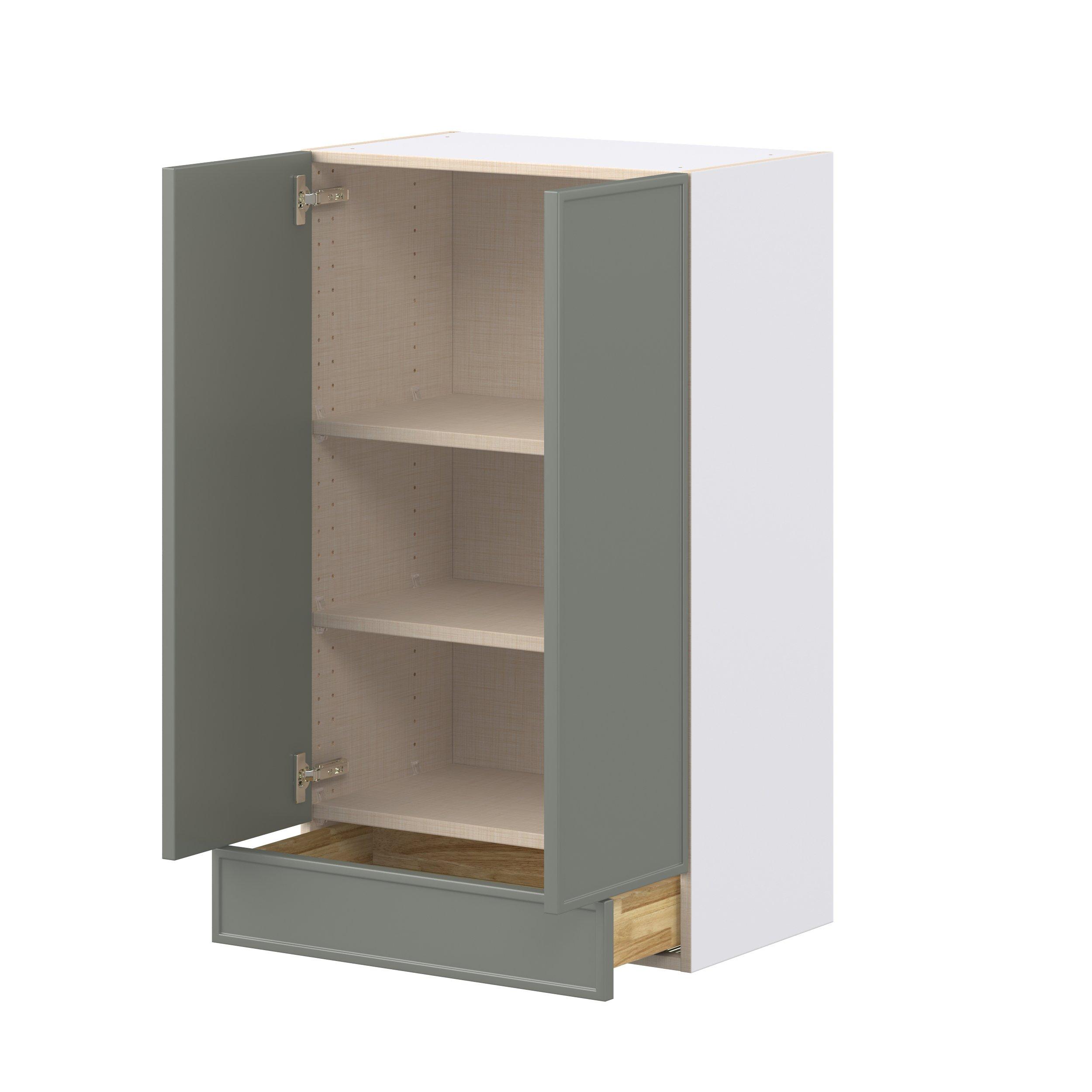 Linden 24 in. Painted Moss Green Door and Drawer Wall Cabinet