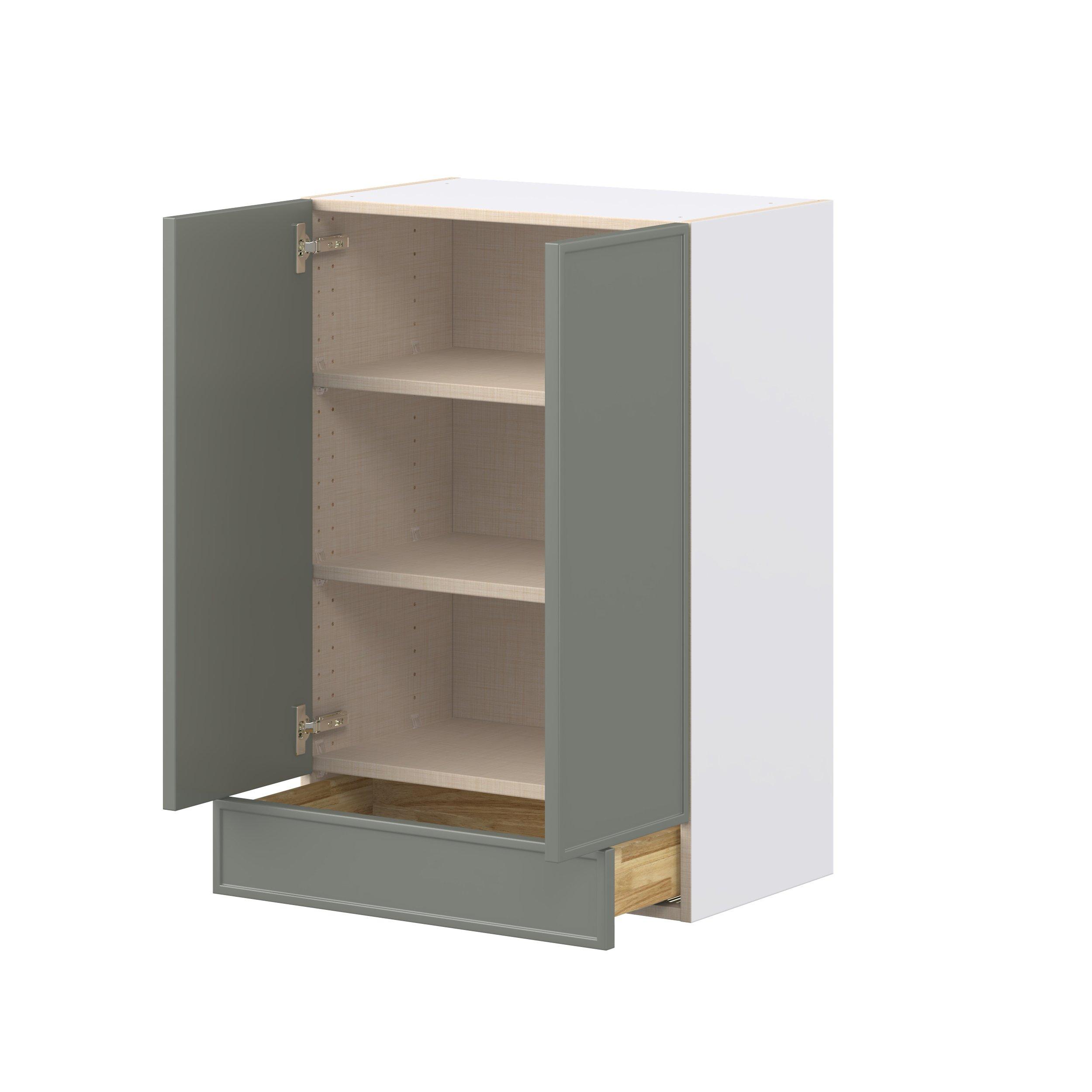 Linden 24 in. Painted Moss Green Door and Drawer Wall Cabinet