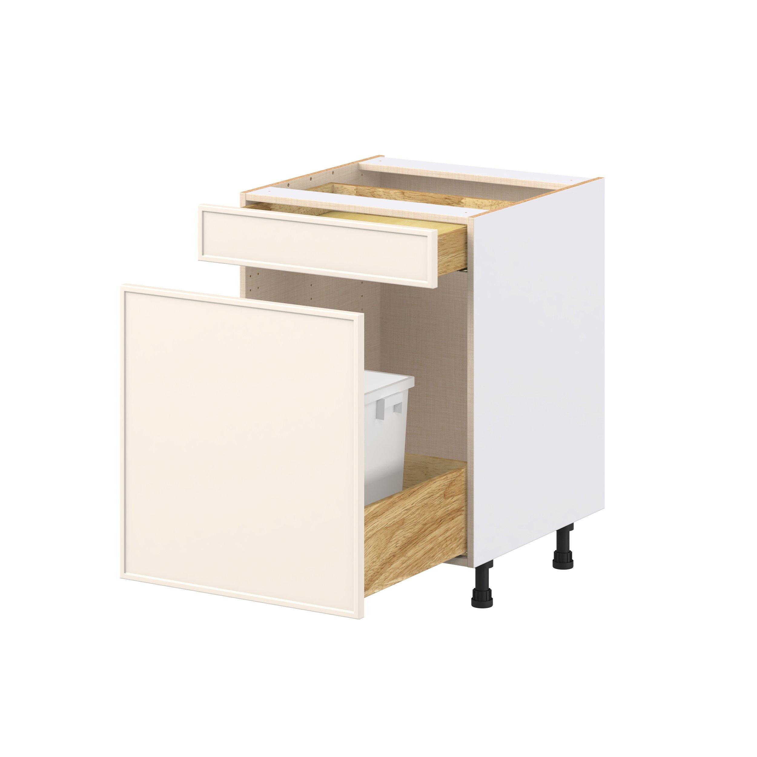 Linden 24 in. Painted Washed Linen Trash Can Pull-Out Base Cabinet