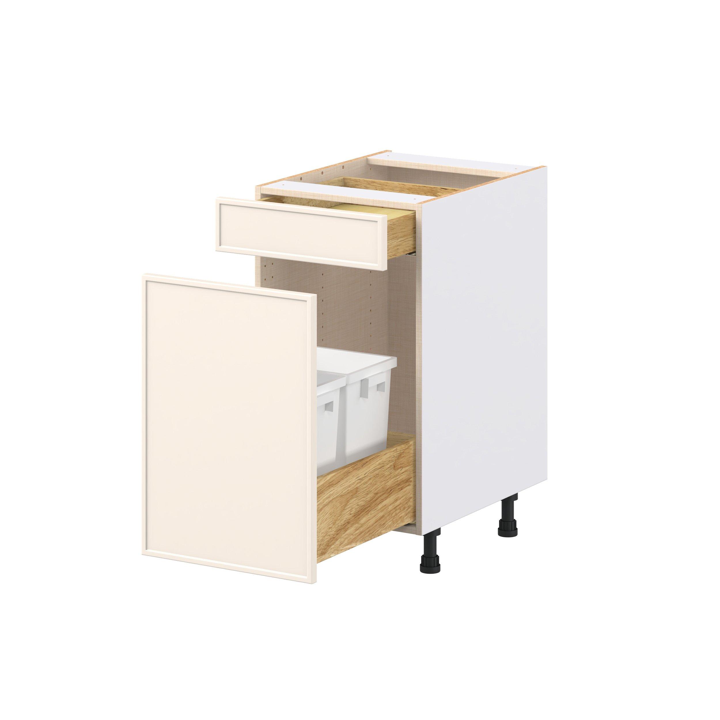 Linden 18 in. Painted Washed Linen Trash Can Pull-Out Base Cabinet