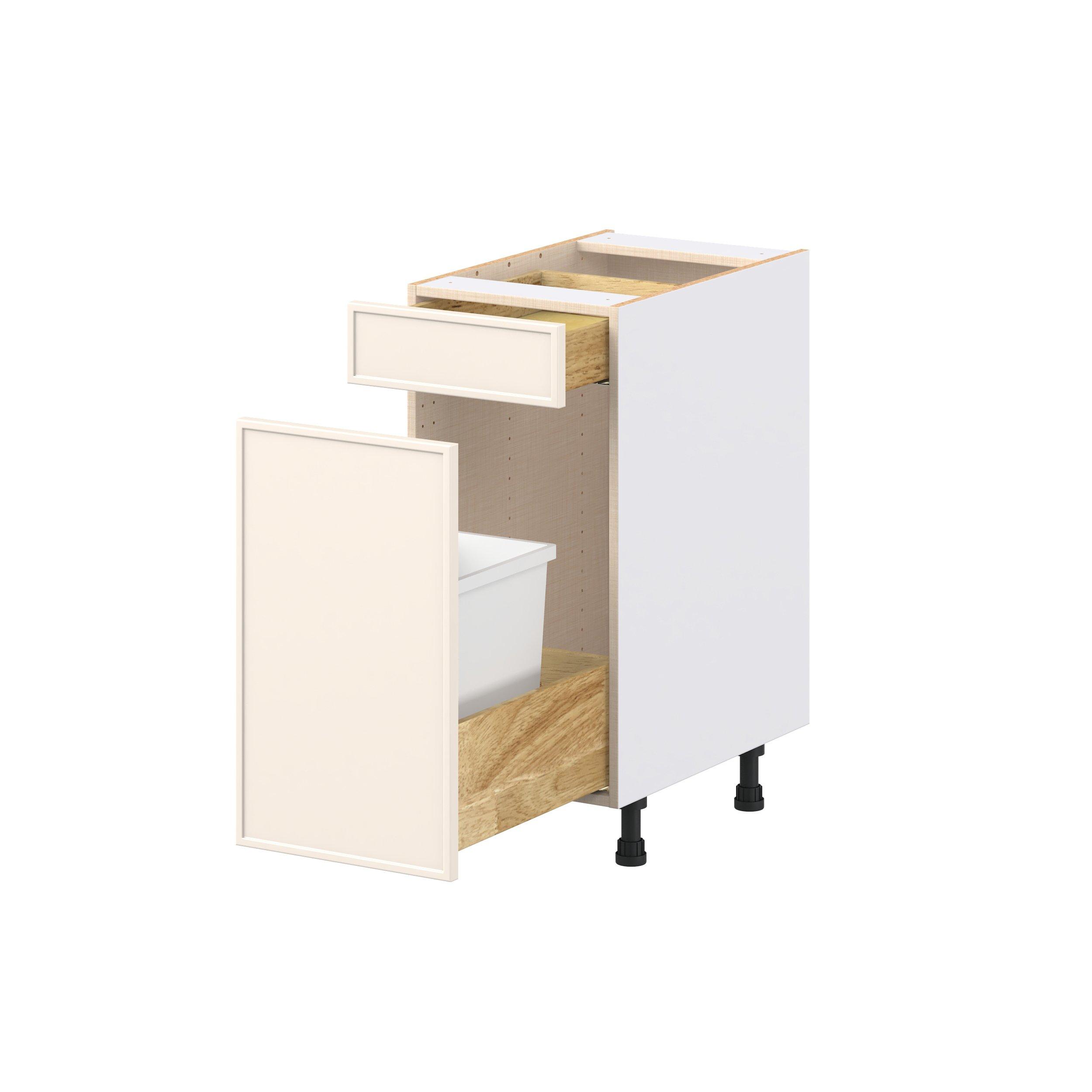 Linden 15 in. Painted Washed Linen Trash Can Pull-Out Base Cabinet