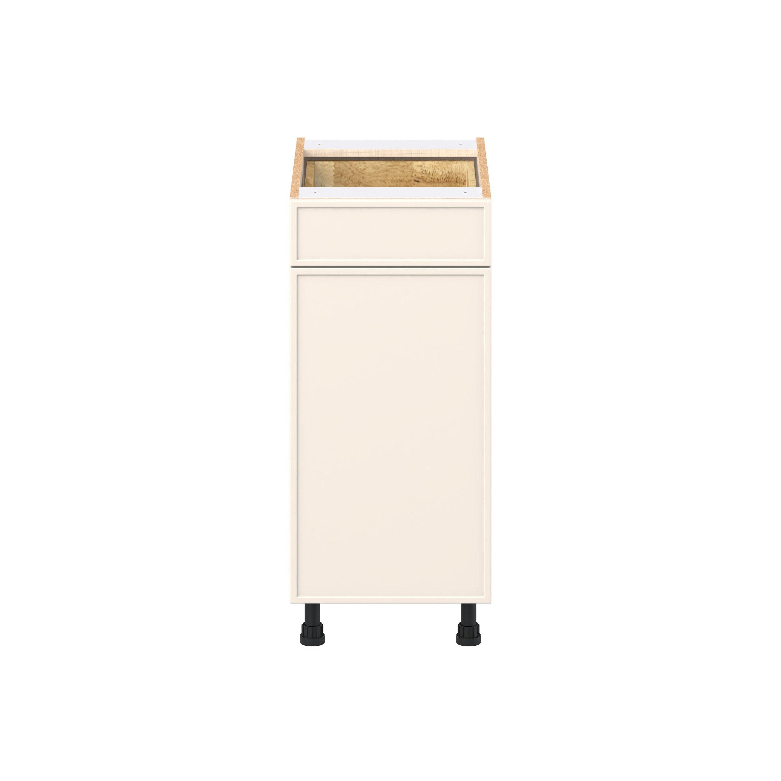 Linden 15 in. Painted Washed Linen Trash Can Pull-Out Base Cabinet
