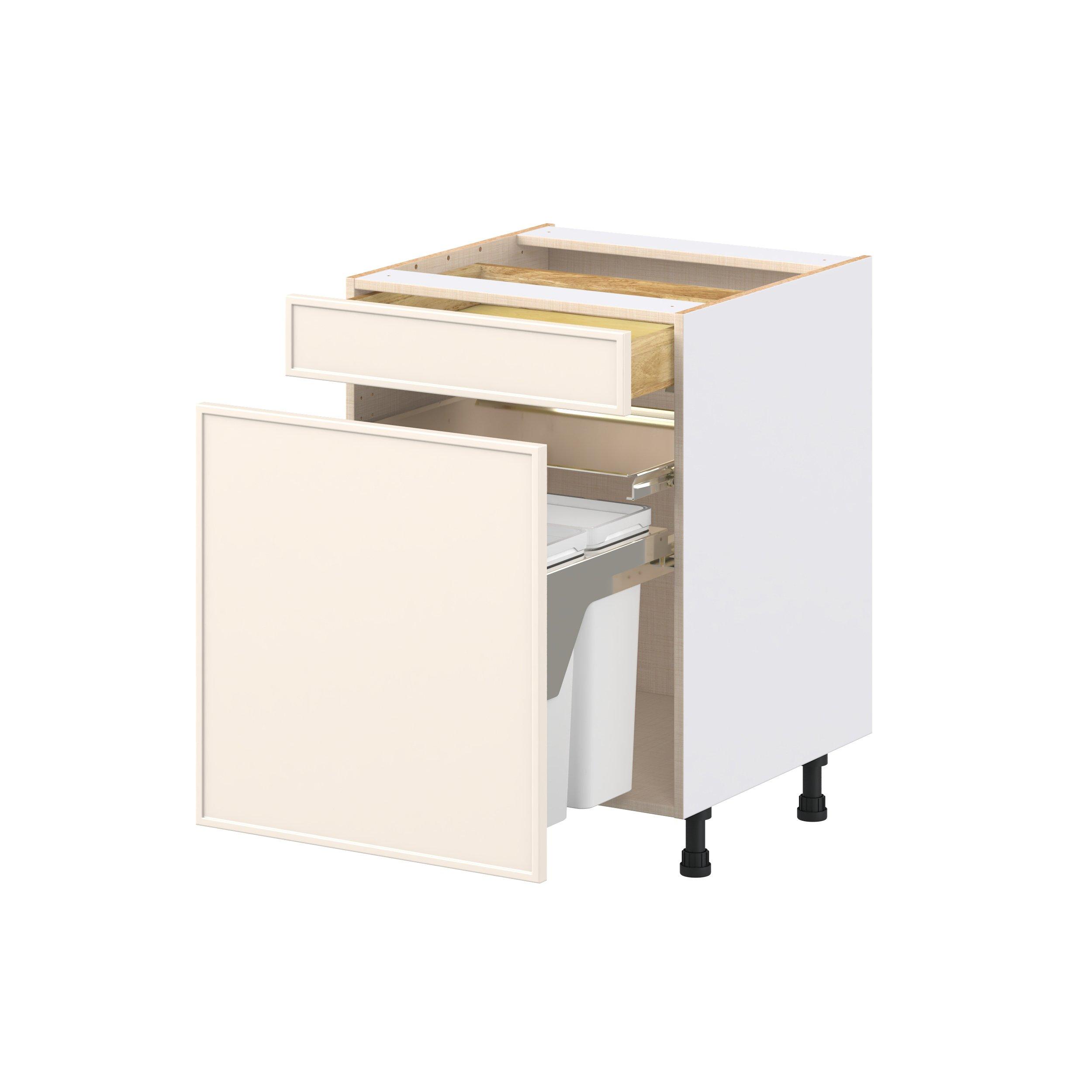 Linden 24 in. Painted Washed Linen Trash Can Pull-Out Base Cabinet