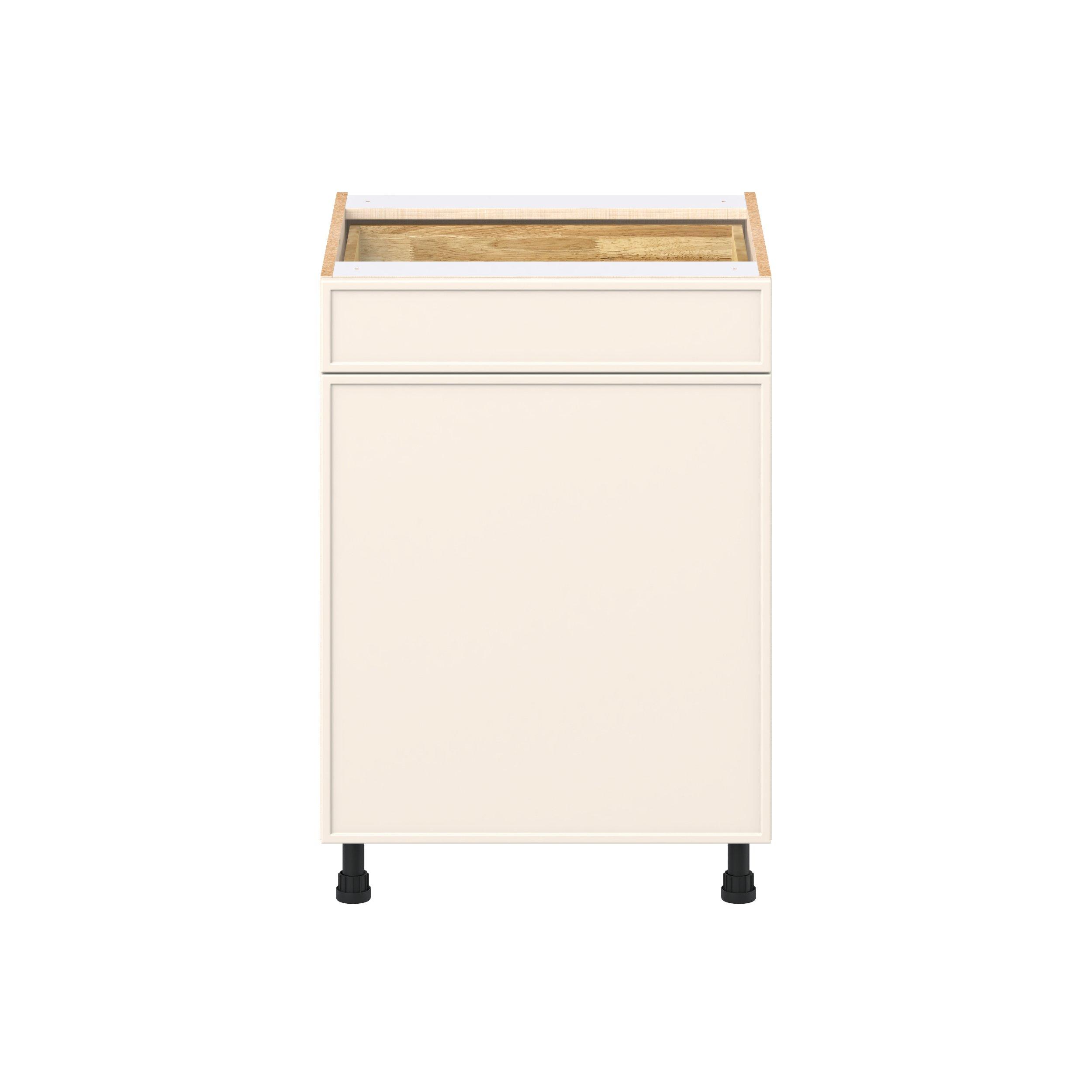Linden 24 in. Painted Washed Linen Trash Can Pull-Out Base Cabinet