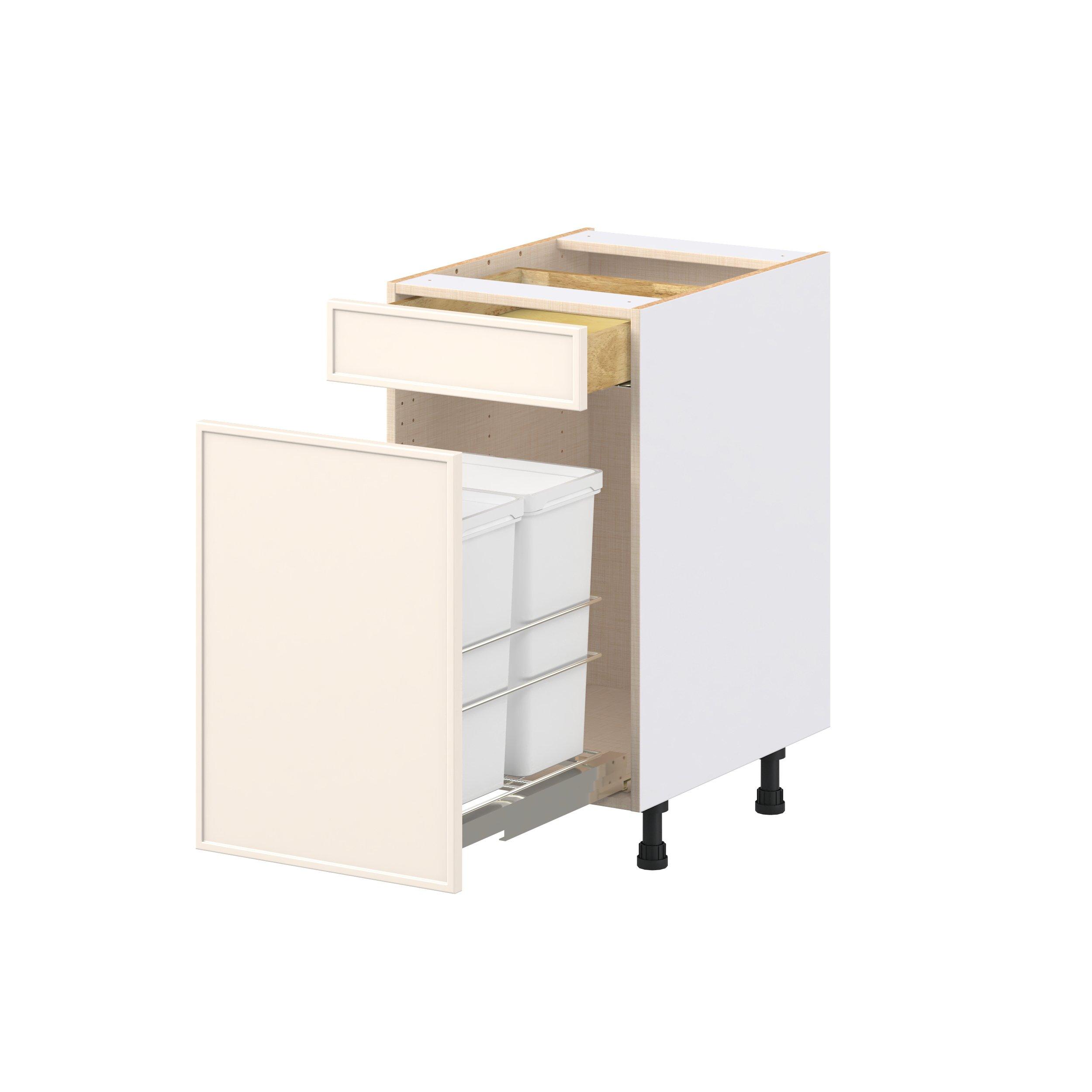 Linden 18 in. Painted Washed Linen Trash Can Pull-Out Base Cabinet