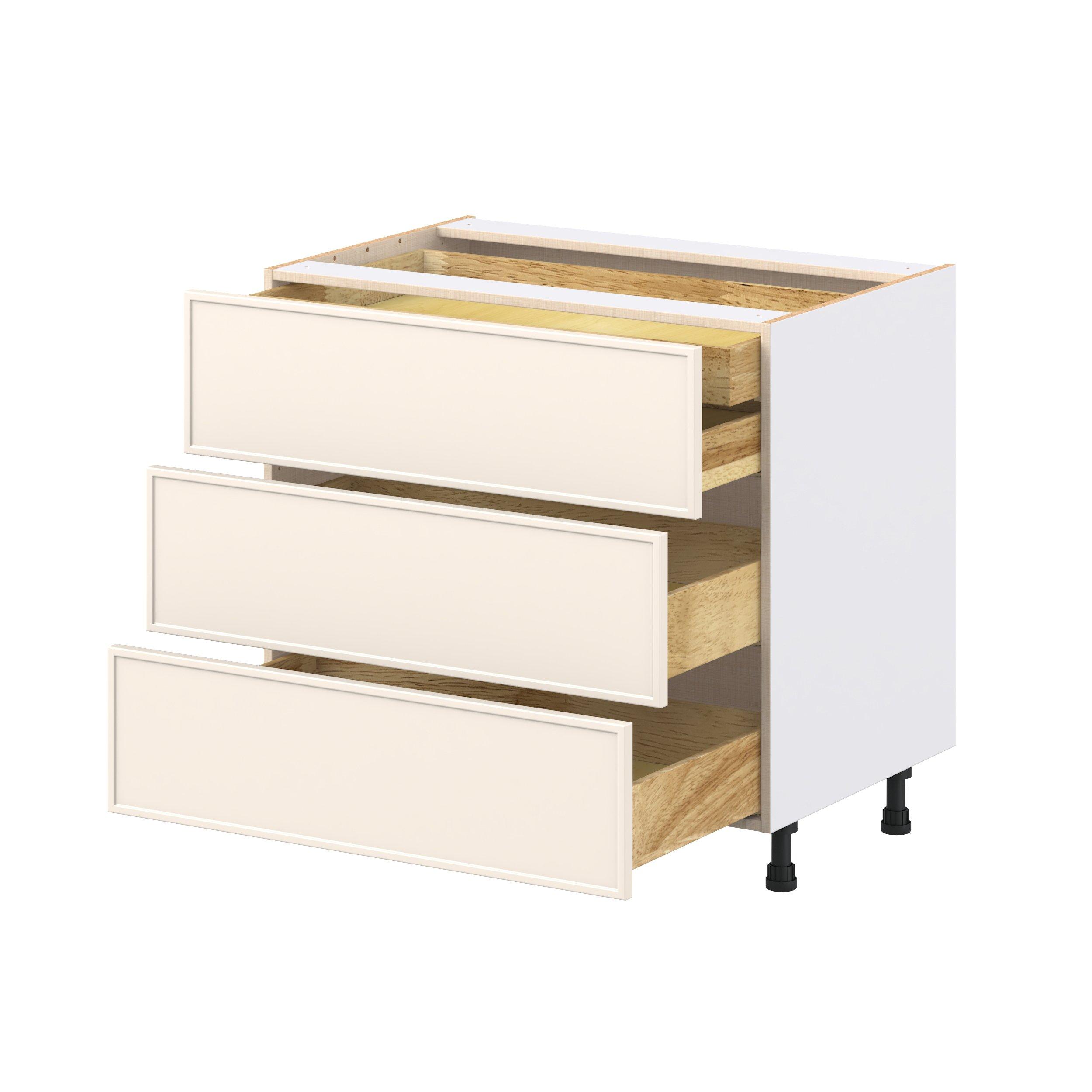 Linden 36 in. Painted Washed Linen Base Cabinet with Inner Pull-Out Drawer